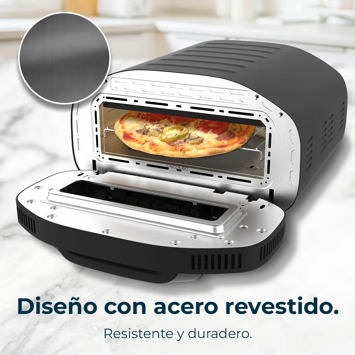 Cecotec Elektryczny piec do pizzy z okienkiem Tifosi Pizza & Co 1700 W, pojemność 12 litrów, sterowanie cyfrowe, stal powlekana, 8 funkcji, timer, temperatura 80°C - 430°C, światło wewnętrzne