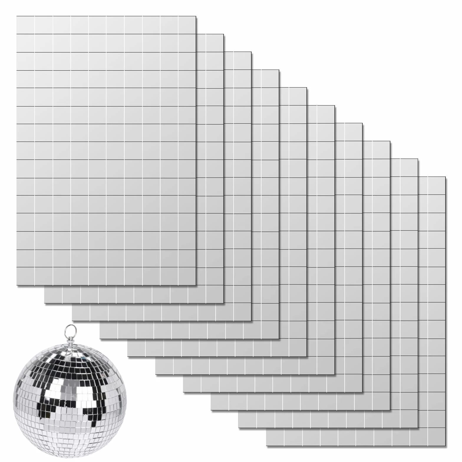 1500 sztuk samoprzylepnych mini luster, mozaika lustrzana, 10 x 10 mm, błyszczące kule dyskotekowe, paski samoprzylepne, kwadratowe lustro mozaikowe, mozaika szklana, kamienie lustrzane do