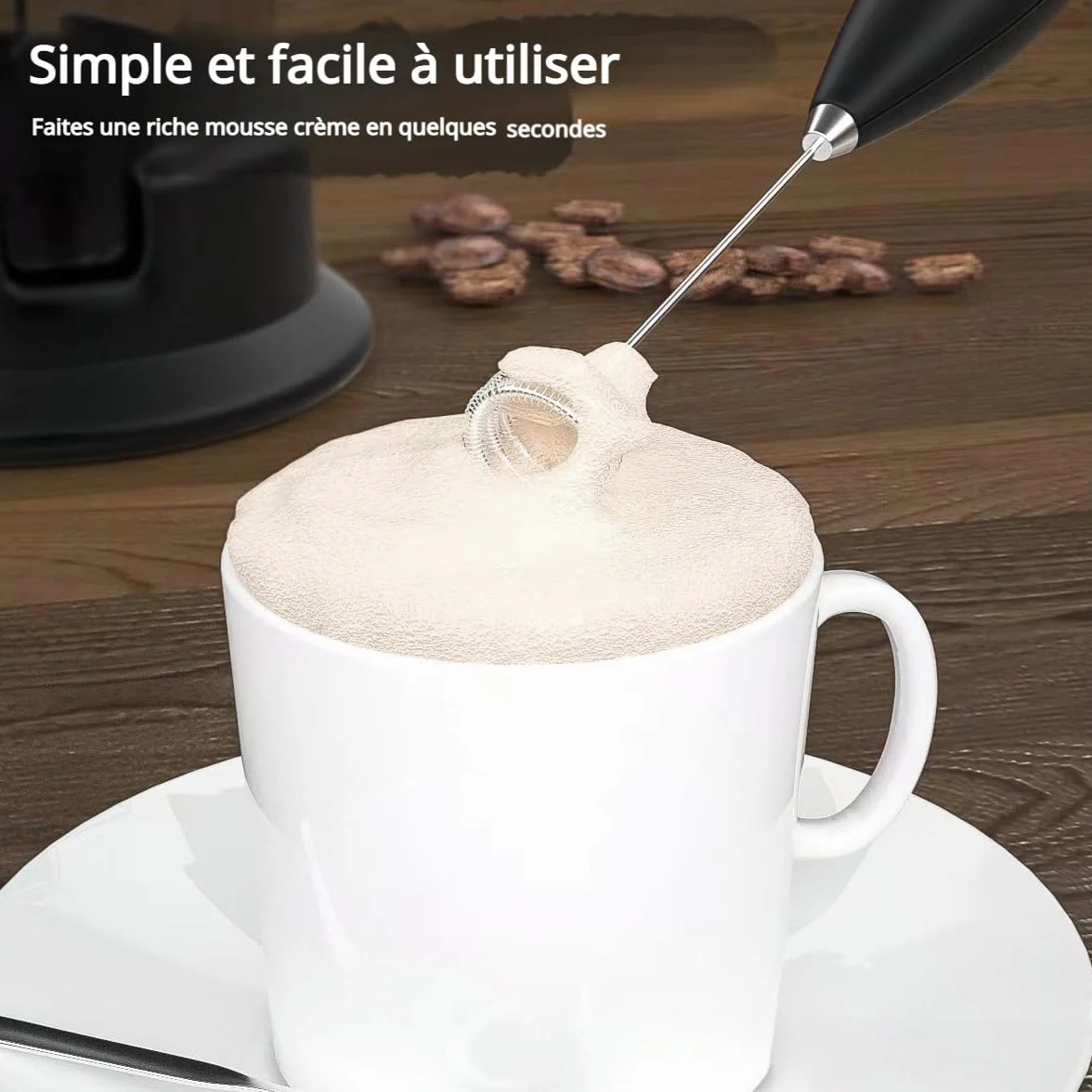Elektryczny spieniacz do mleka na baterie, spieniacz do mleka z uchwytem ze stali nierdzewnej, 15-20s, mocny 19 000 obr./min, kawa do latte, cappuccino, gorąca czekolada, biały