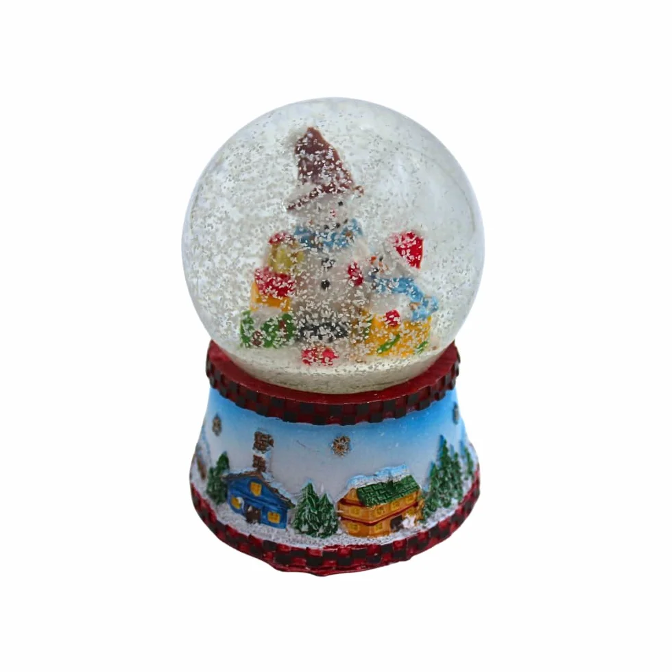 Dekohelden24 Kula śnieżna, bałwan z niebieskim szalikiem, wymiary wys./szer./kulka: ok. 8,5 x 6,5 cm/6,5 cm. 501227-niebieska