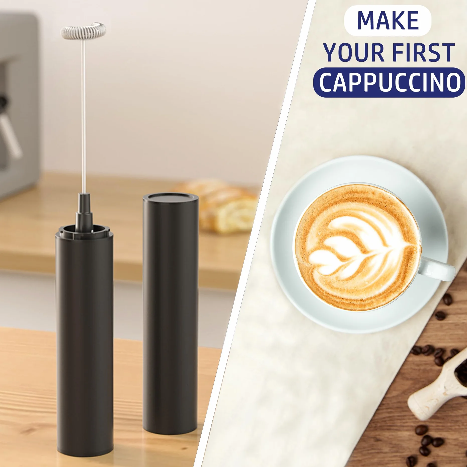 Ręczny spieniacz do mleka z akumulatorem, ręczny spieniacz do kawy o dużej mocy z urządzeniem do spieniania mleka przez USB do kawy latte, cappuccino, mokka, macchiato, frappe