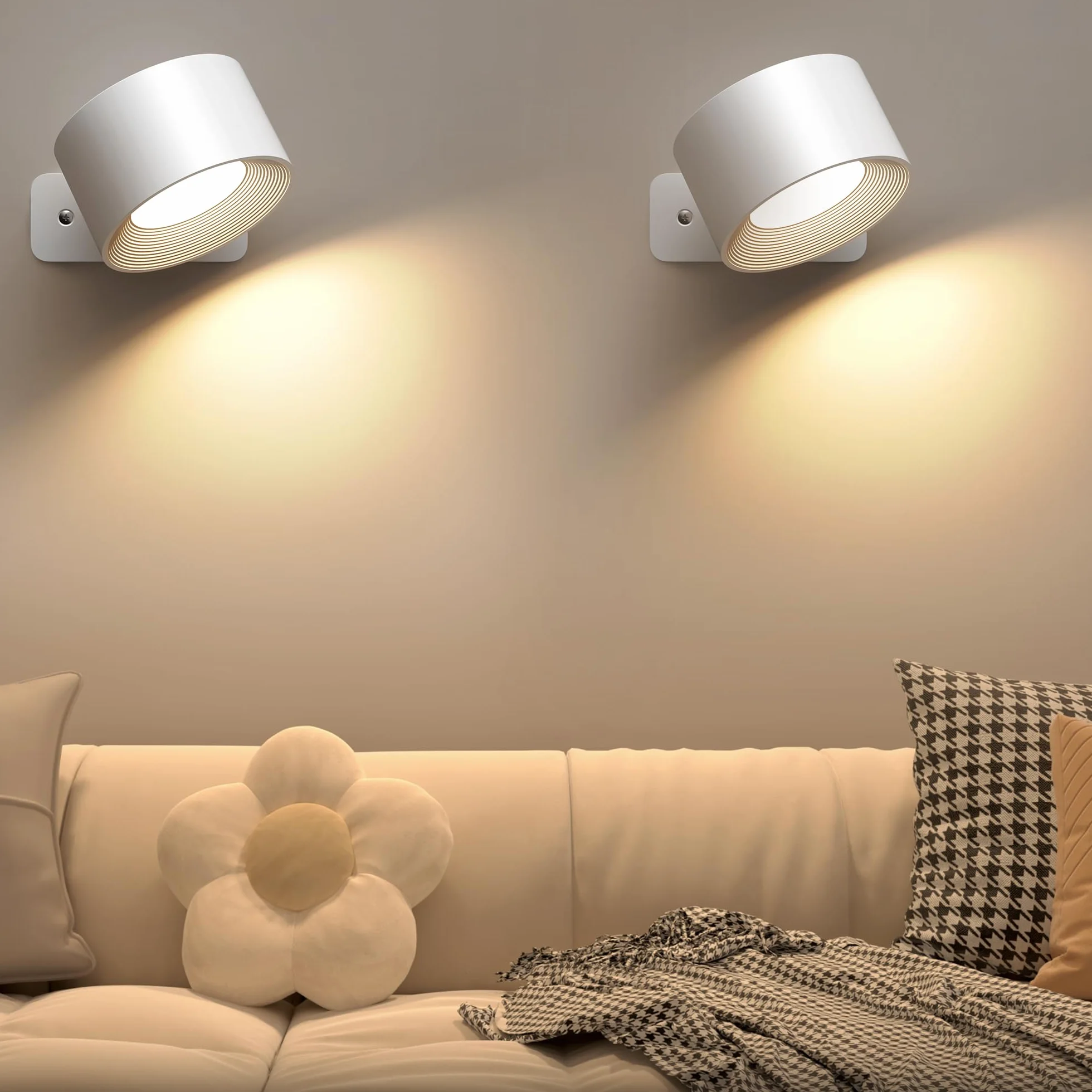 Mexllex Lampa ścienna do wnętrz, 2 sztuki, lampa ścienna z ładowaniem przez USB, 3 kolory i 3 poziomy jasności, lampa ścienna LED, do wnętrz, obracana o 360°, sterowanie dotykowe, bezprzewodowa lampa