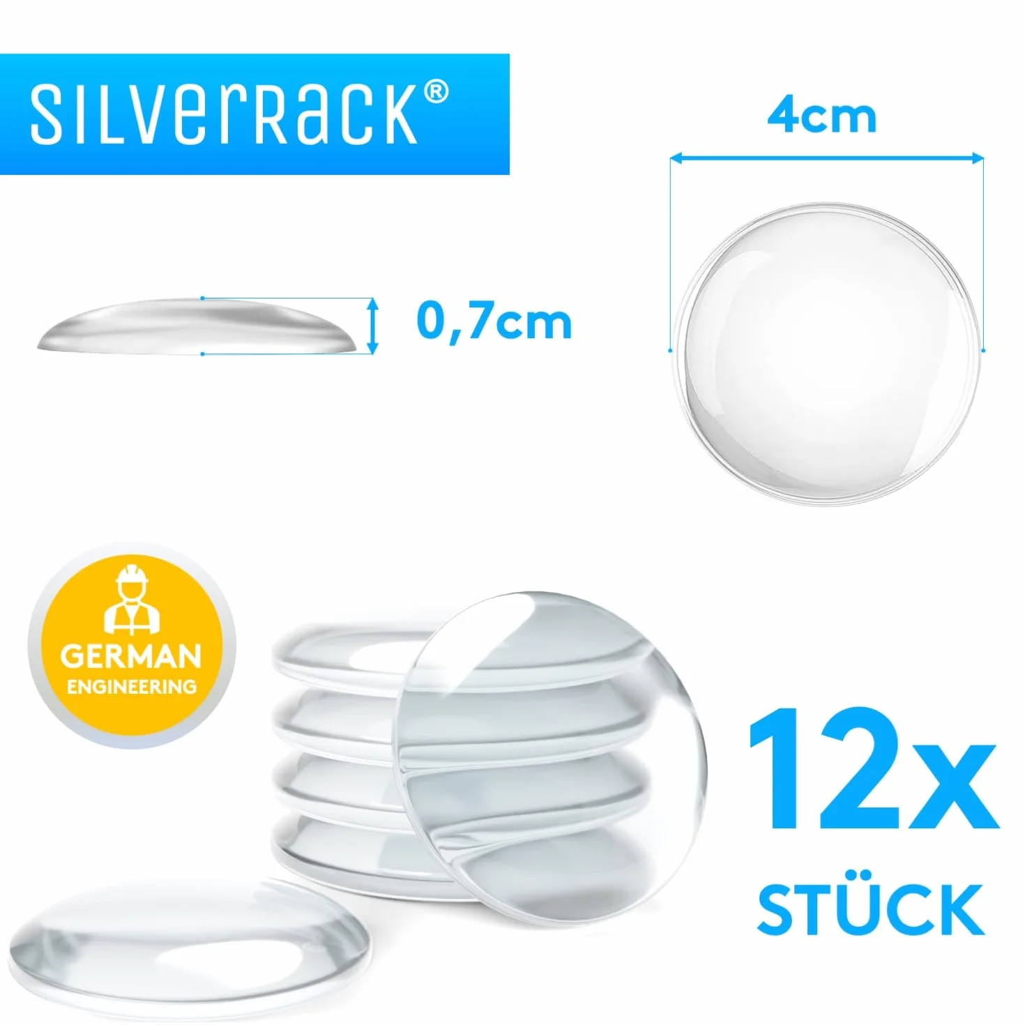 SilverRack Samoprzylepny stoper do drzwi, 40 mm, przezroczysty [12 sztuk] – odbojniki ścienne jako ochrona ścian i drzwi – odbojniki do drzwi jako stoper do klamek drzwiowych przed otwarciem drzwi
