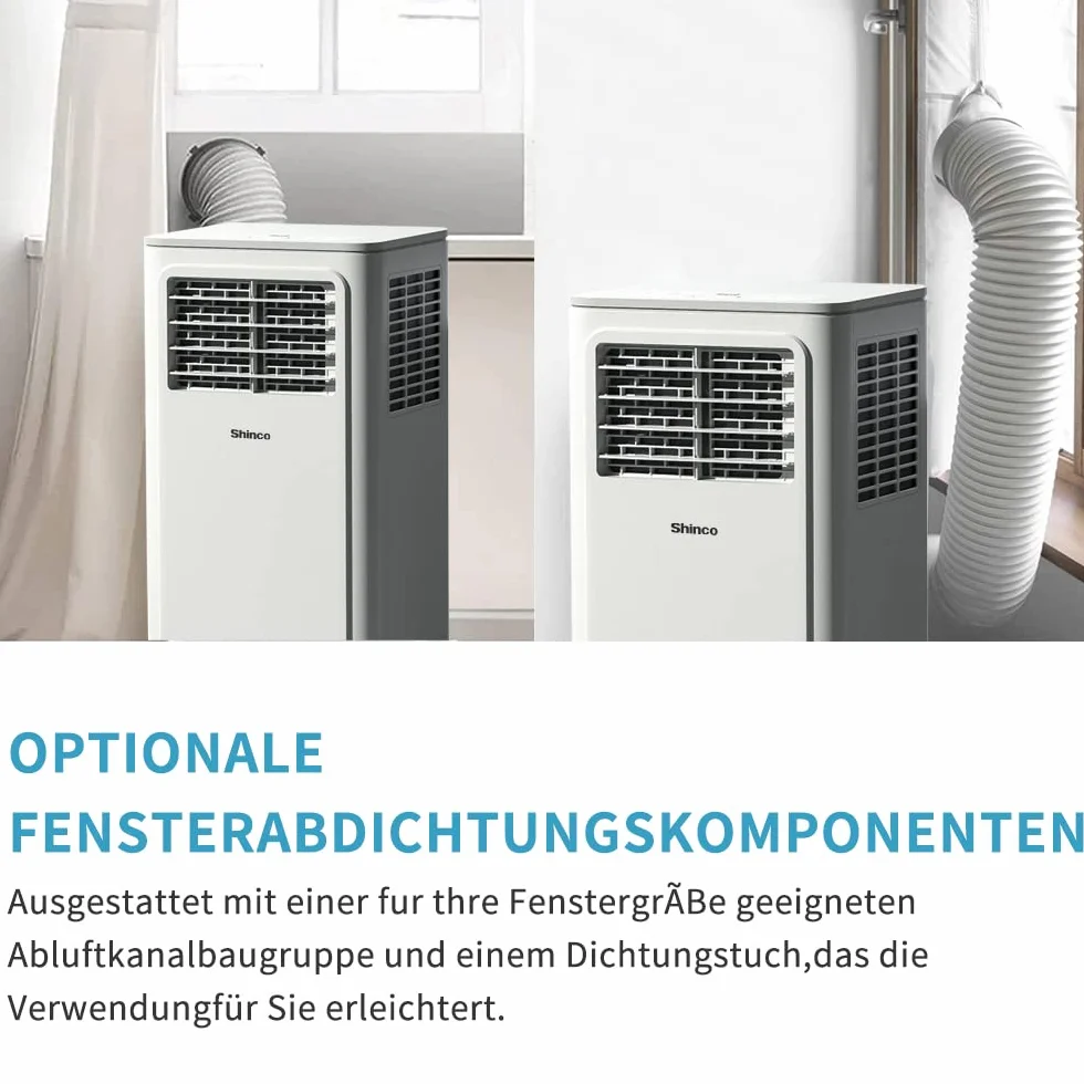 SHINCO 7000BTU mobilny klimatyzator z funkcją 3 w 1, klimatyzacja, osuszacz, wentylator, tryb czuwania, 2,1 kW, pilot zdalnego sterowania, 24-godzinny timer, 2 zestawy okien