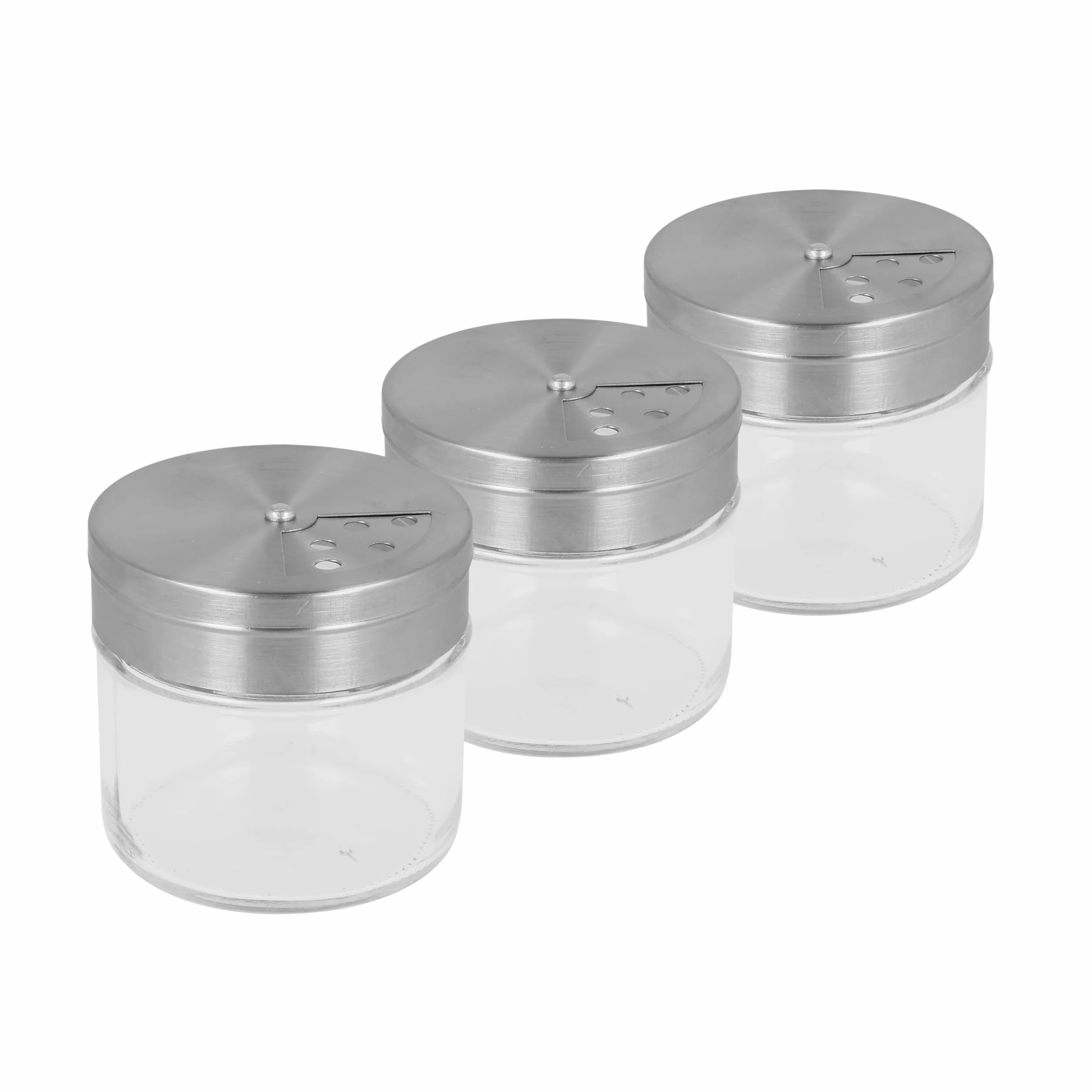 Metaltex Słoiki na przyprawy, zestaw 3 sztuk, płaskie, 100 ml, szklane