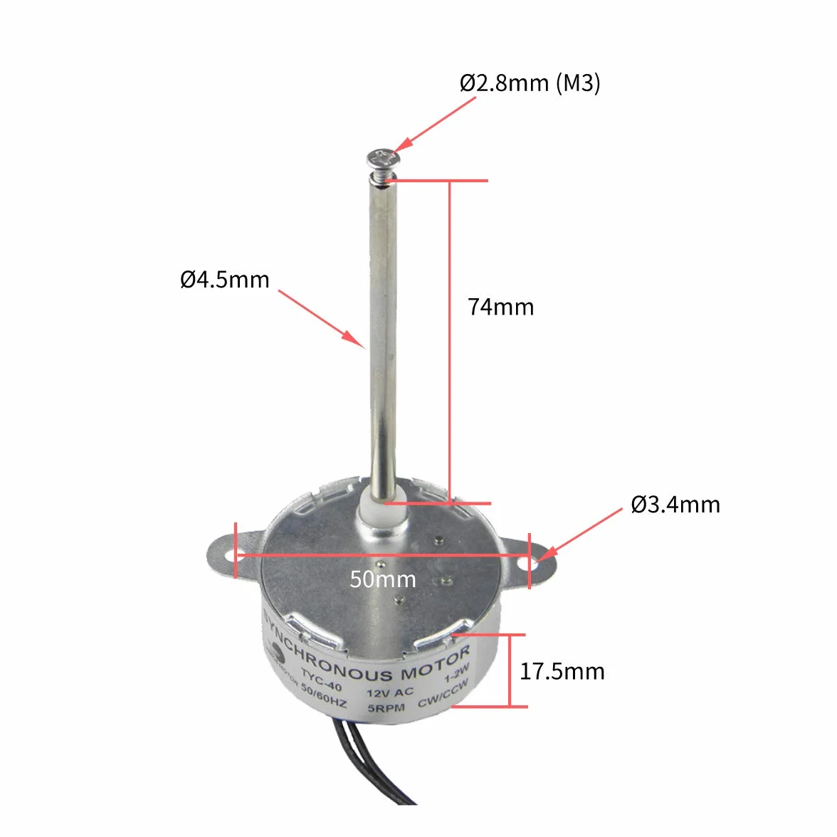 CHANCS TYC-40 AC 12 V silnik synchroniczny 5 RPM CW/CCW długość wału wewnętrznego 7,4 cm silnik przekładniowy na Boże Narodzenie
