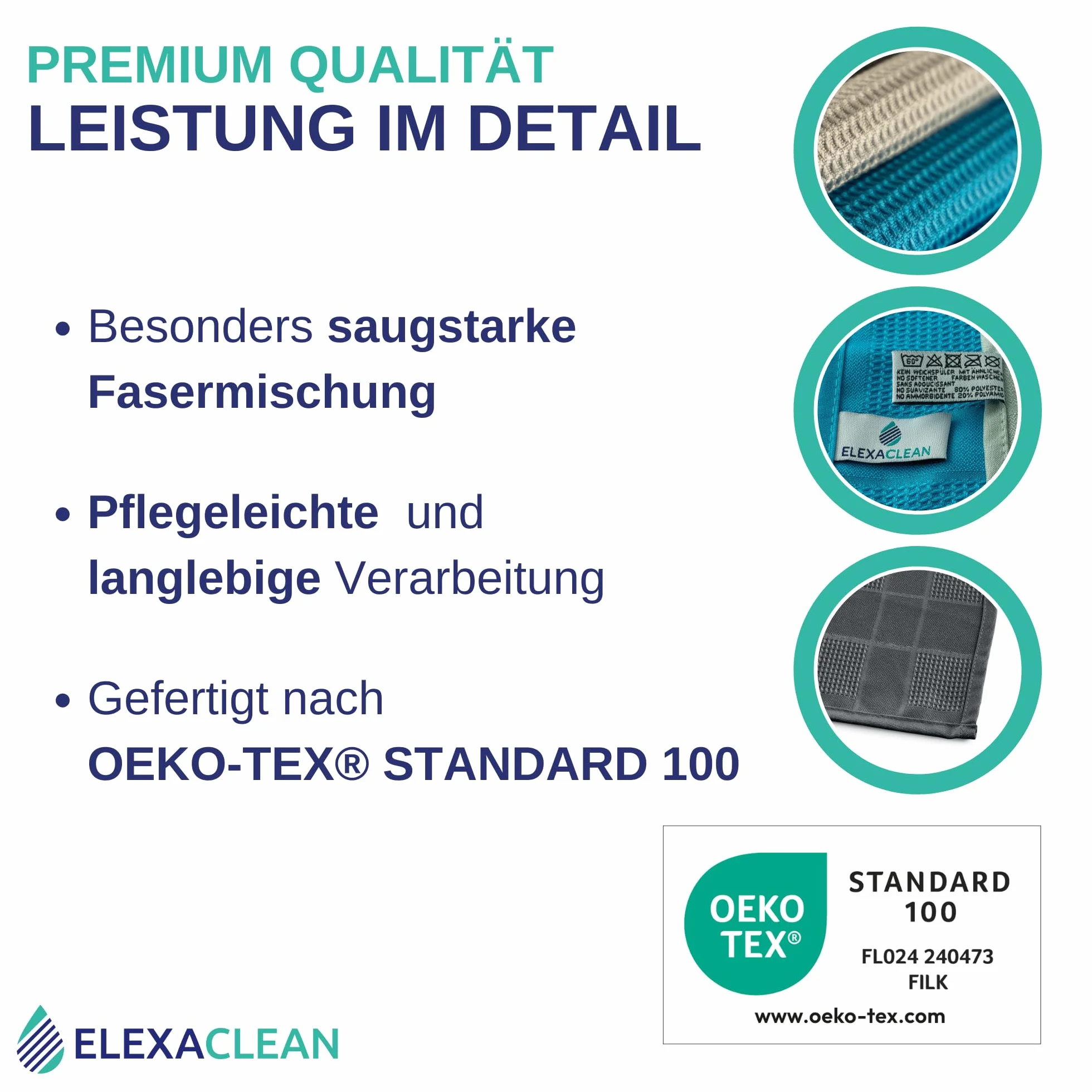 ELEXACLEAN ręczniki kuchenne mikrofibra (3 szt., 68x42 cm, antracyt) chłonne, można prać 60°C, nowoczesne wzornictwo