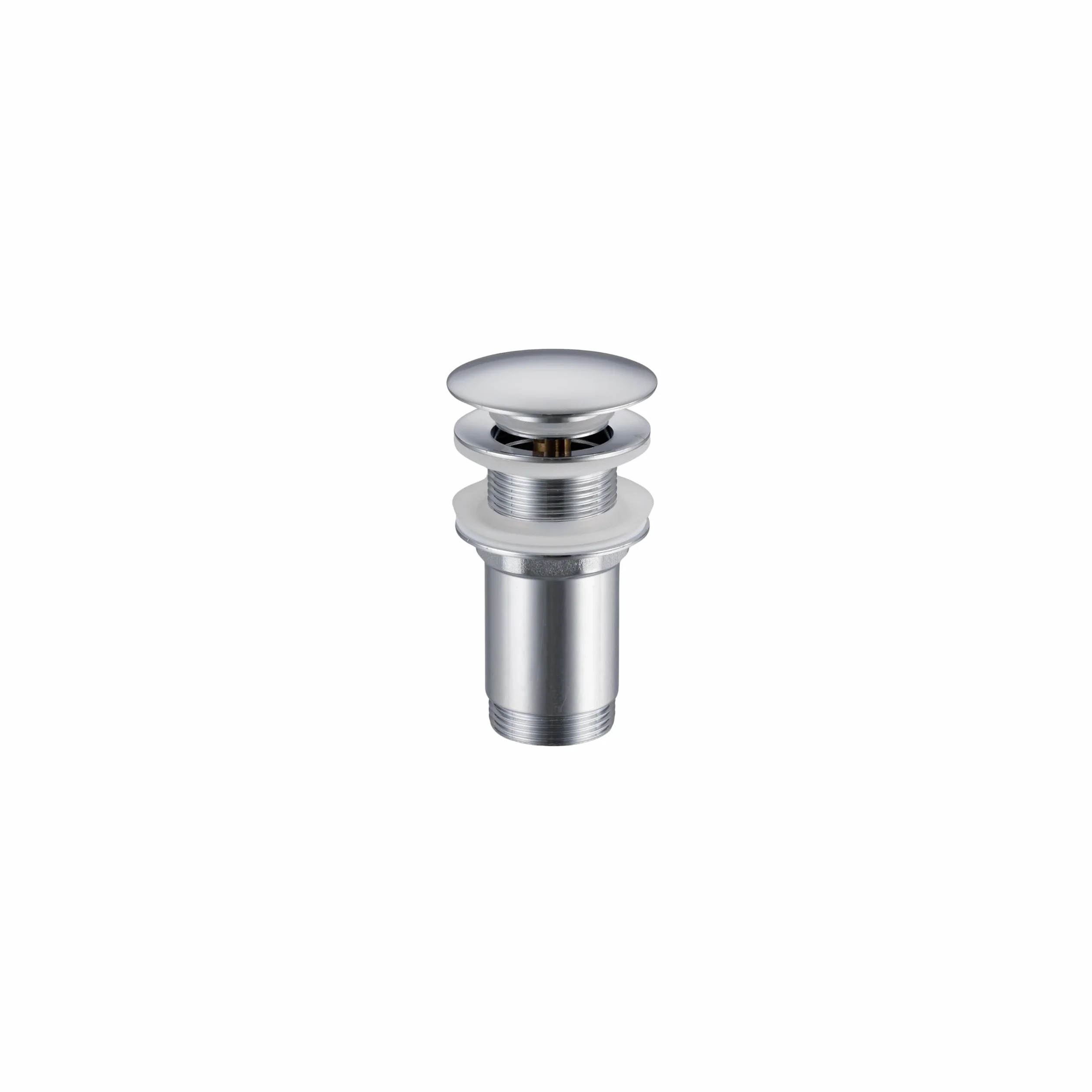 Mosiężny Korek Uniwersalny do Zlewu - Zawór Push-Open 66 mm x G1 1/4 - Korek do Zlewu Push-Open - Korek do Zlewu bez Przelewu - 4 Uszczelki, Klik C - Chrom
