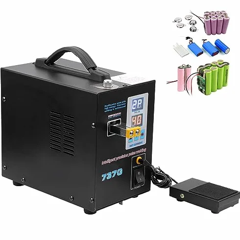 Pulse Spot Welder Podwójne Tryby Spawania, Oświetlenie LED, Przełącznik Nożny, Ustawienia Ciśnienia Prądu Spawania, Stop Aluminium, Czarny (Wtyczka UE 220)