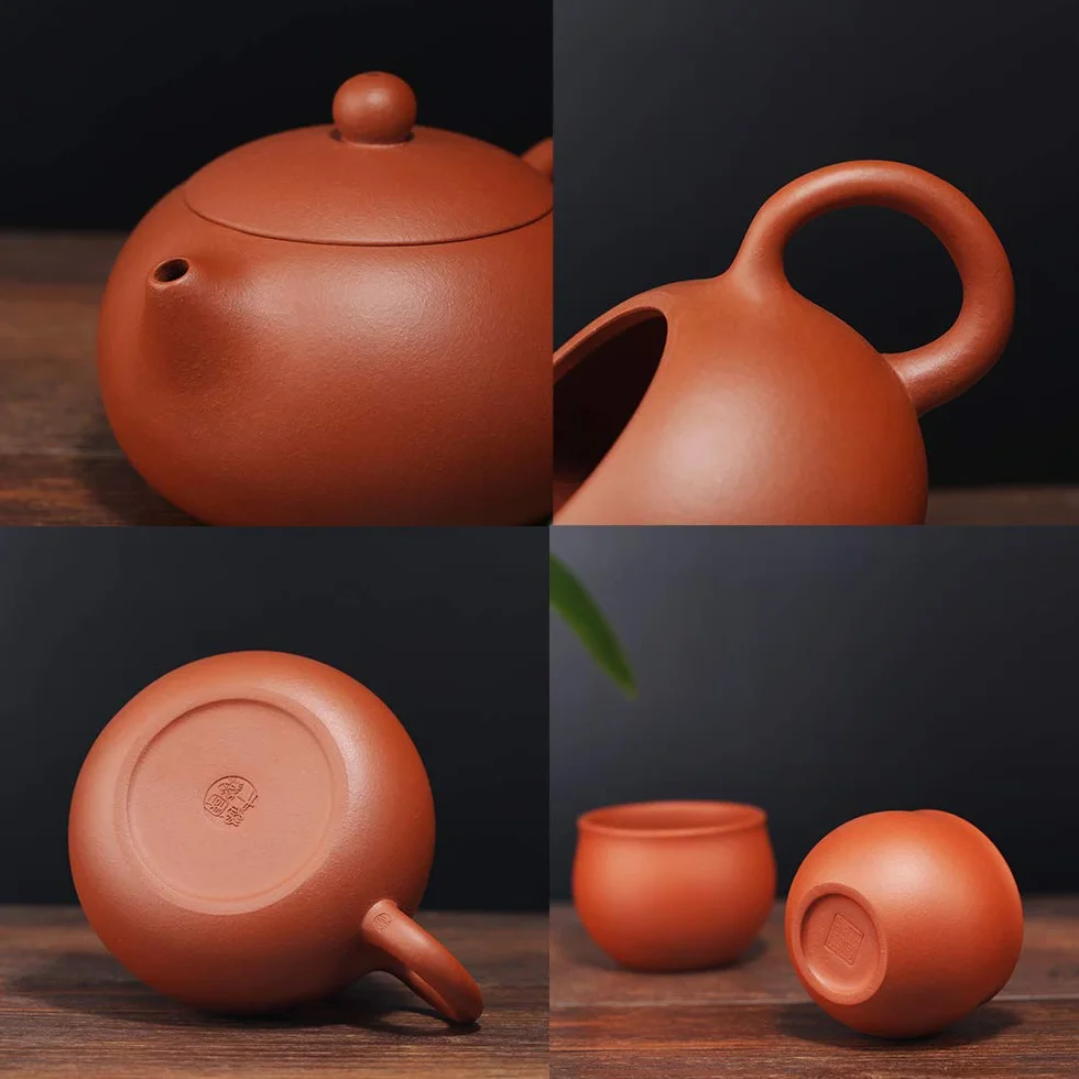 Yixing Zisha ręcznie robiony zestaw do herbaty, Xishi ceramiczny czajniczek o dużej pojemności z zestawem 2 filiżanek do herbaty, 10 oz/300ml