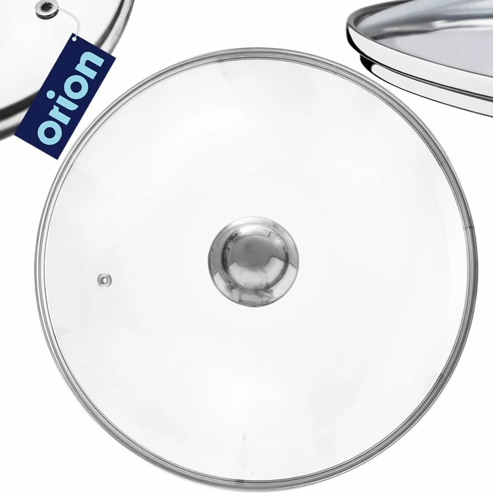 orion group - Szklana pokrywka z pierścieniem ze stali nierdzewnej do garnka i patelni – pokrywka do garnka – pokrywka garnka – szkło odporne na wysokie temperatury 200°C – uniwersalna pokrywka