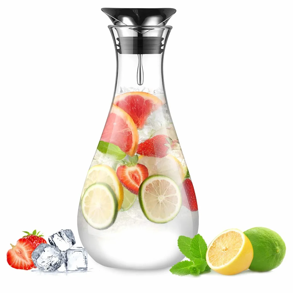Glastal Szklana karafka 1,8 l ze stali nierdzewnej pokrywką, dzbanek szklany borokrzemowy na wodę sok