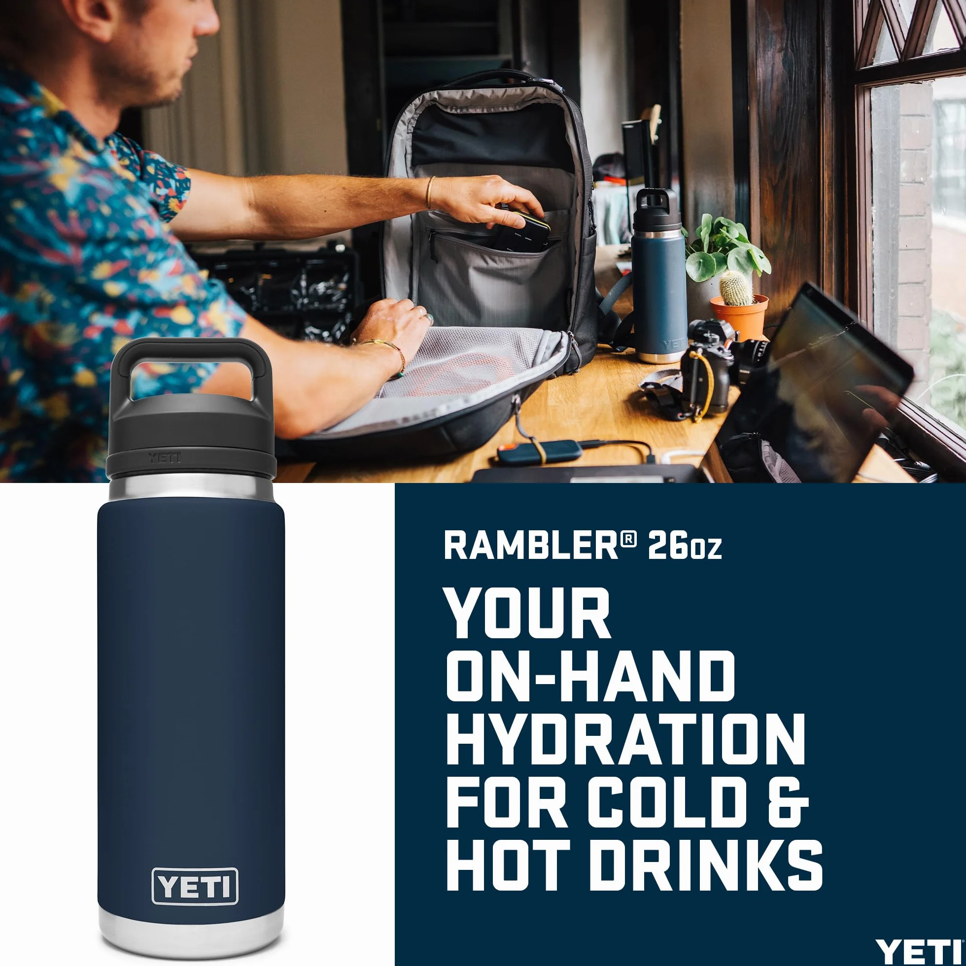 YETI Rambler Bottle Chug, Vaccum Insulated Stainless Steel Bottle with Leakproof Chug Cap, Navy, 26 oz (769 ml)
