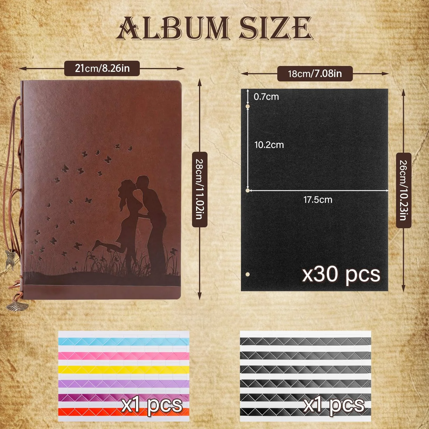 AIOR Ślubny album do scrapbookingu, skórzany, księga gości, w stylu vintage, czarny, prezenty walentynkowe dla par, urodzinowe, na rocznicę ślubu, dla niej, z pocałunkiem