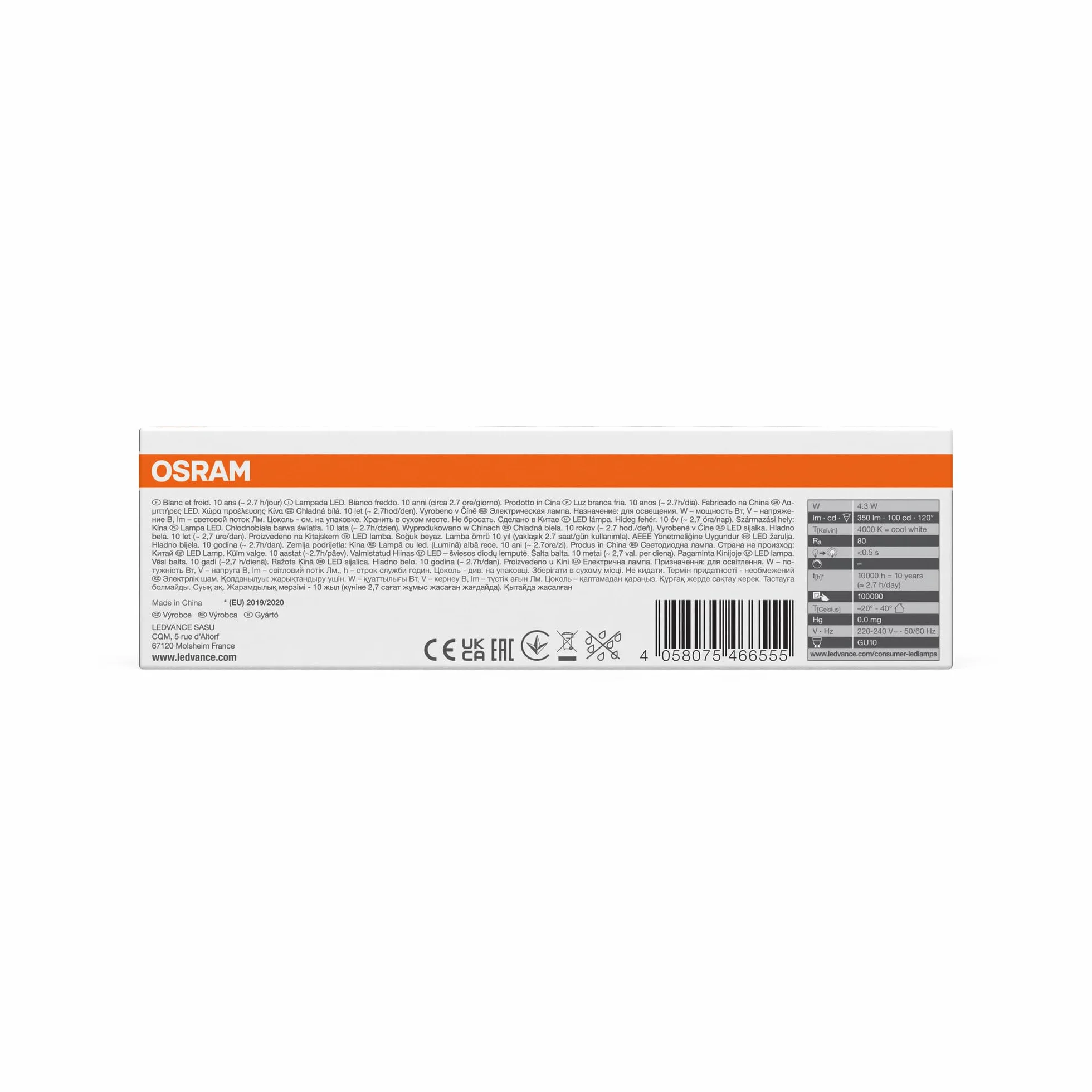 OSRAM LED BASE PAR16 50, reflektorowe lampy LED ze szkła do trzonka GU10, chłodna biel (4000K), zamiennik konwencjonalnych lamp punktowych 50W, opakowanie 5 sztuk