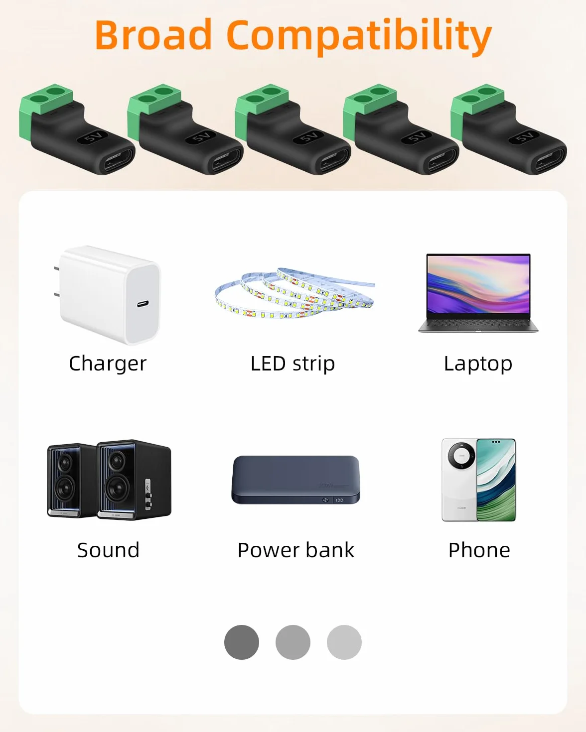GELRHONR Gniazdo USB C do lutowania 5 V, adapter 5 sztuk, typ C na 2-biegunowy adapter zacisków śrubowych, bezlutowy zacisk przyłączeniowy, konwerter USB C do ładowania zabawek dla majsterkowiczów
