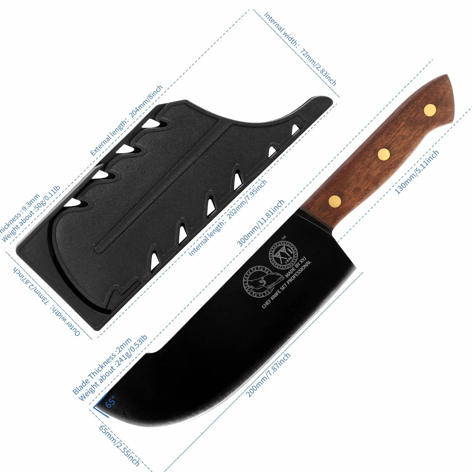 XYJ 8 Inch Slicing Knife With Sheath, Handmade Forged Kitchen Knife, Stainless Steel Blade, Full Tang, Meat Cleaver for Meat Cutting, Cooking Chefs Knife for Camping Outdoor BBQ for Women Men