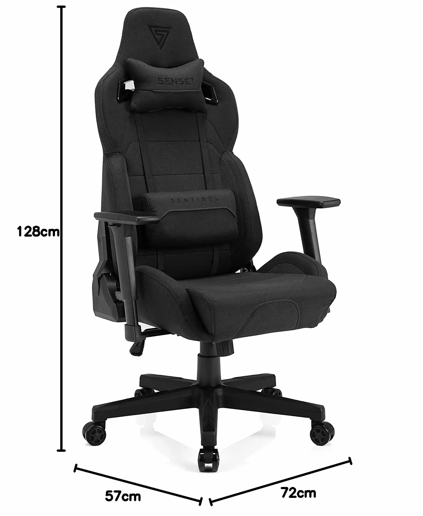 Sense7 Sentinel Fotel Gamingowy, Skóra, Czarny, 40-48 x 72 x 59 cm