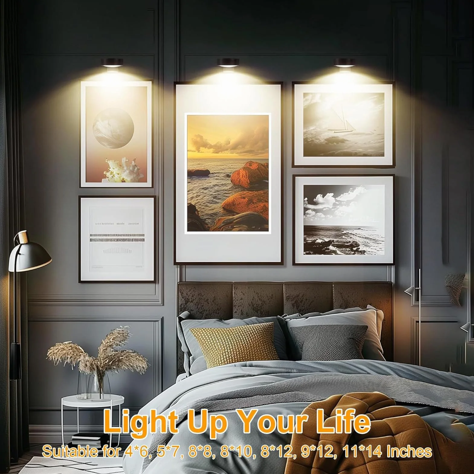 Wall Picture Lights, Dimmable Wireless Picture Wall Light With Remote Control, Cordless RGB Lighting, Ideal For Home LivingRoom, Bedroom, Dining Room Decor