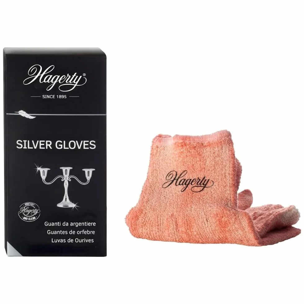 Hagerty Silver Gloves Rękawiczki do czyszczenia srebra z ochroną przed nalotem 1 para I Impregnowane rękawiczki do polerowania z bawełny I Praktyczne rękawiczki do srebra do czyszczenia srebra