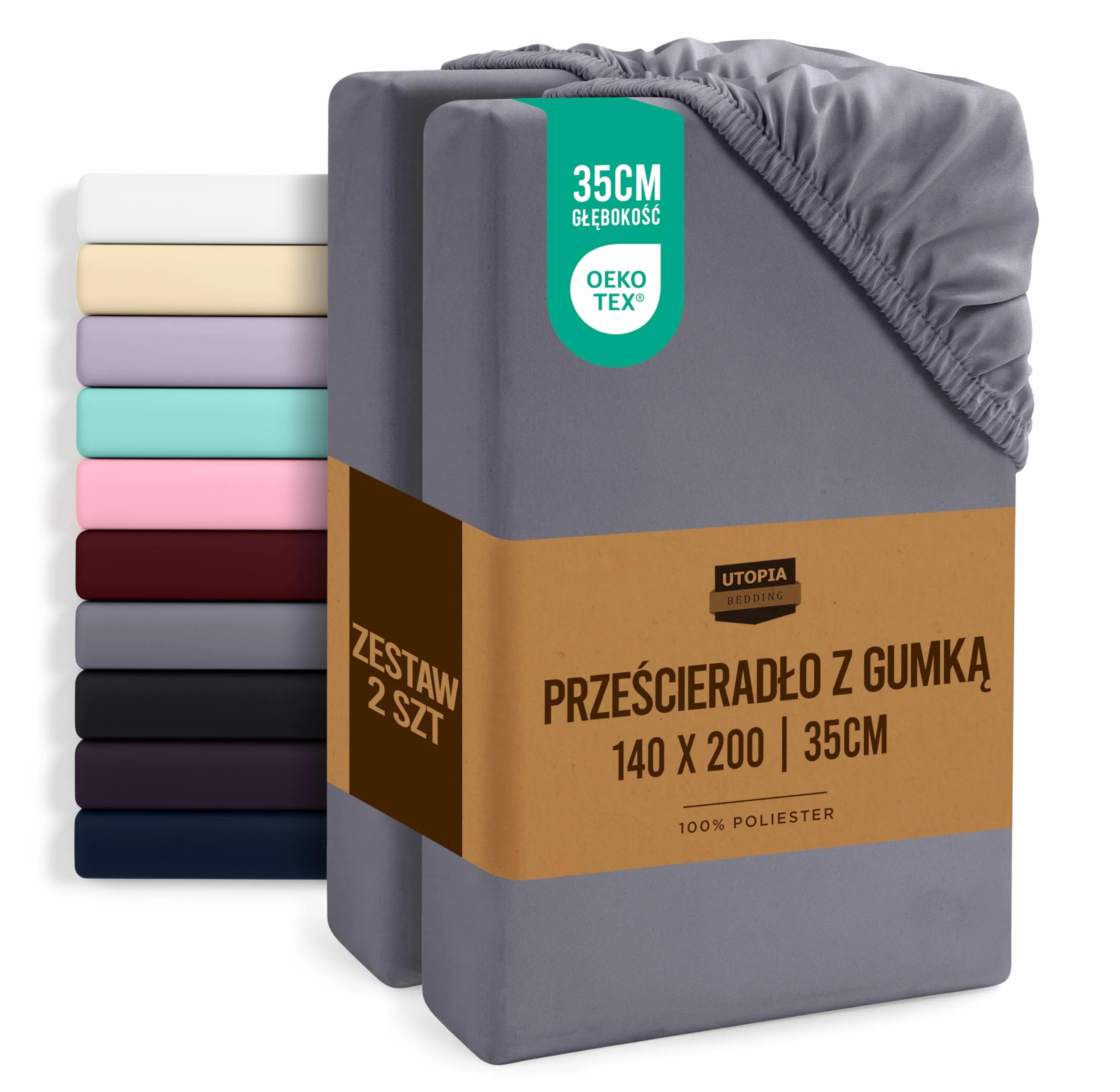 Utopia Bedding - Zestaw 2 prześcieradeł z gumką 140 x 200 cm - Szary - Certyfikat Oeko-Tex - szczotkowane prześcieradło z gumką z mikrofibry - kieszeń 35 cm głębokości