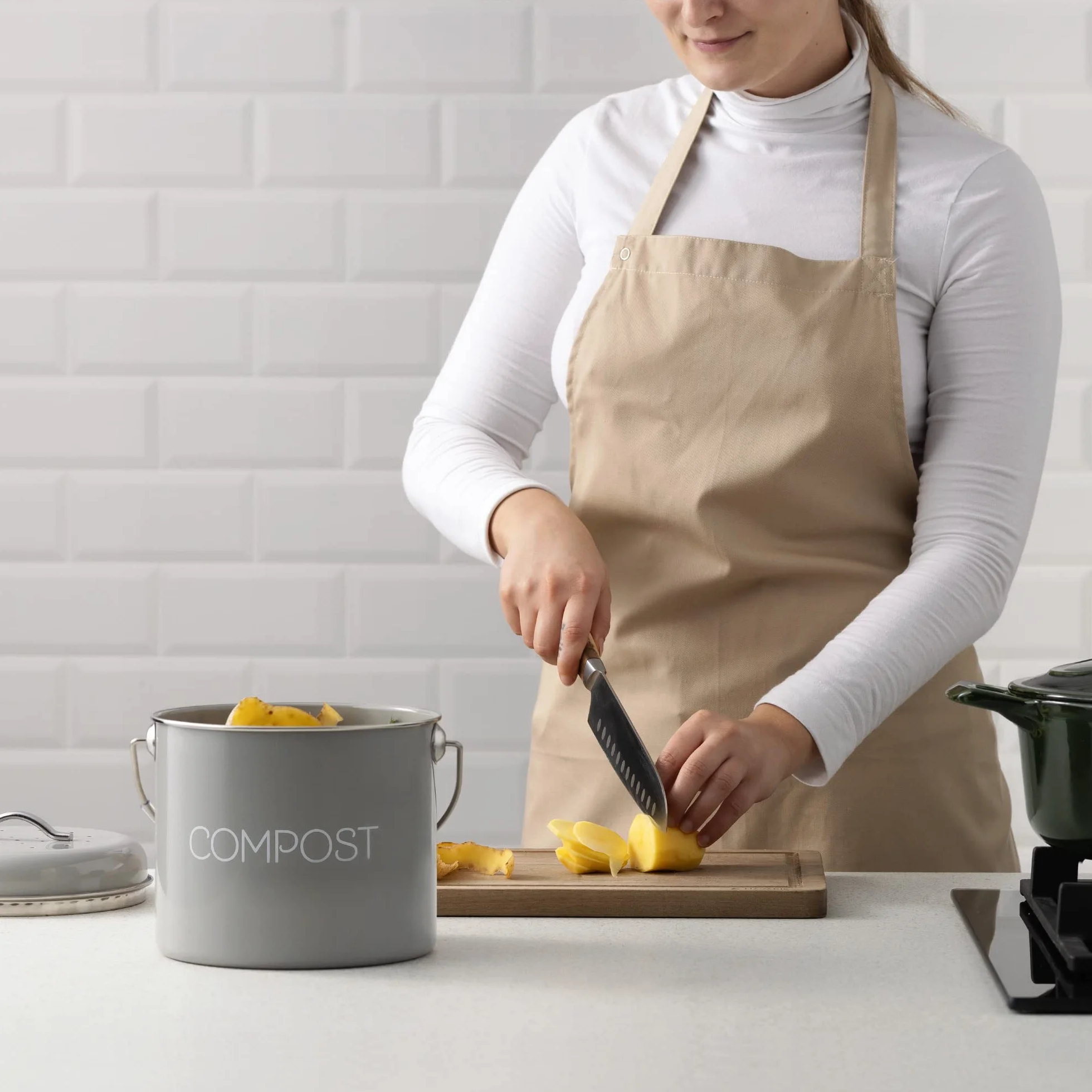 Navaris Metalowy kosz na kompost, 3 l, kuchenne wiadro do kompostowania z filtrami węglowymi i pokrywką, do recyklingu ekologicznych odpadów spożywczych w pomieszczeniach, szary