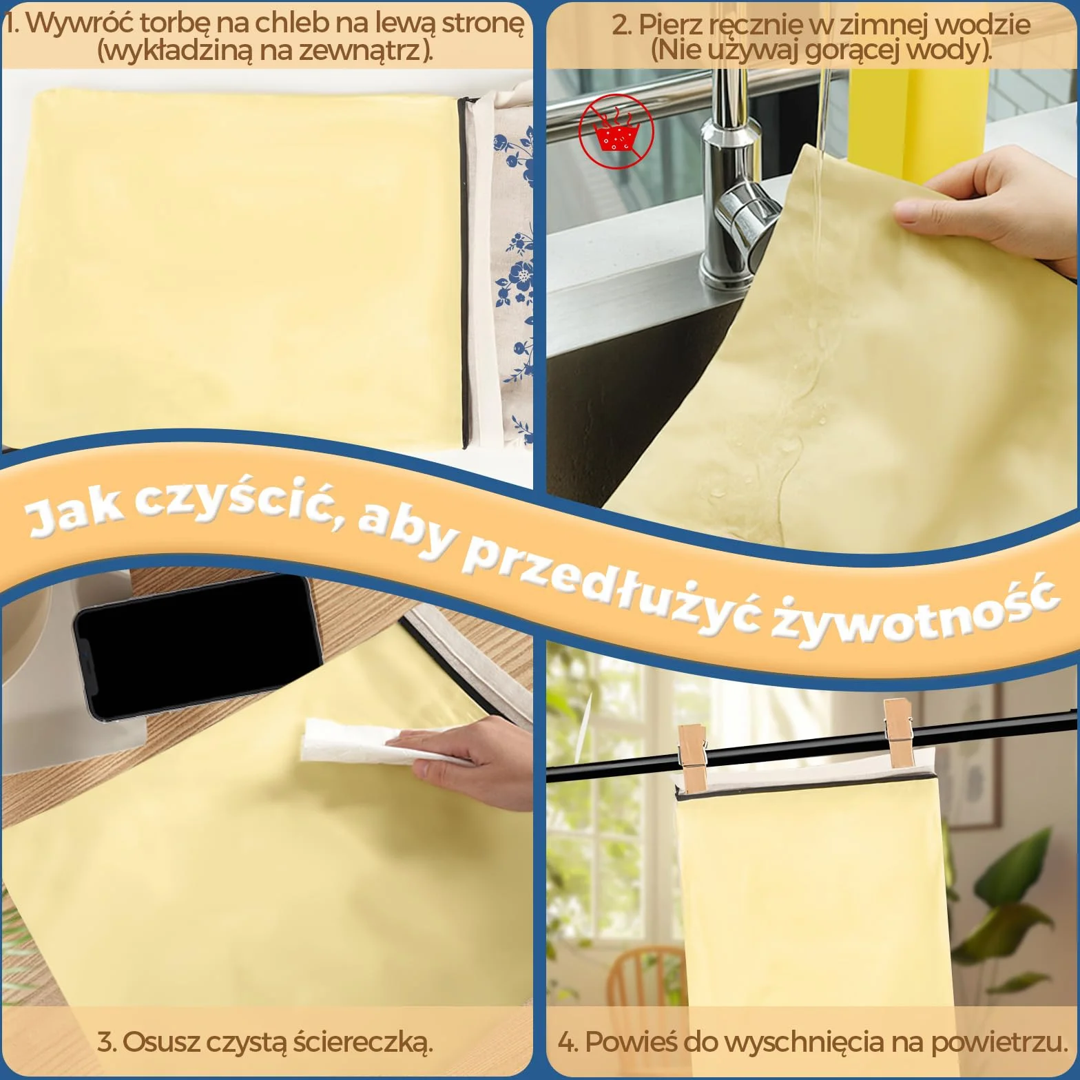 YARRAMATE lniane worki na chleb z wosku pszczelego niebieski kwiatowy zamek błyskawiczny do zamrażania wielokrotnego użytku