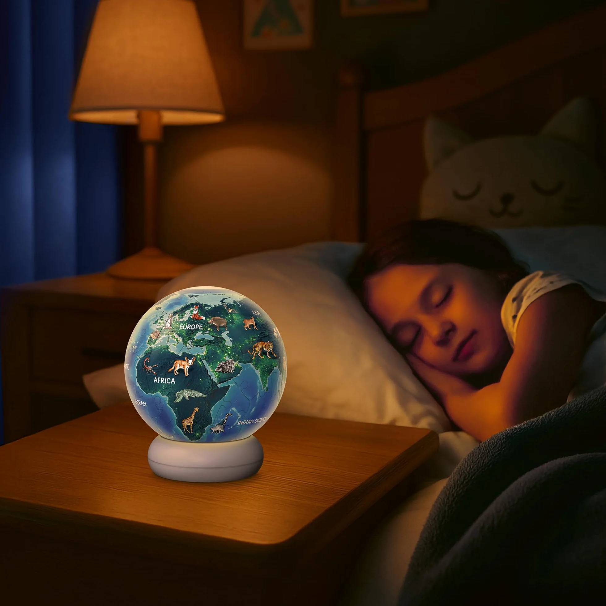 3D Puzzle-Ball Nachtlicht Erde mit Tiermotiven: Erleben Sie Puzzeln in der 3. Dimension!