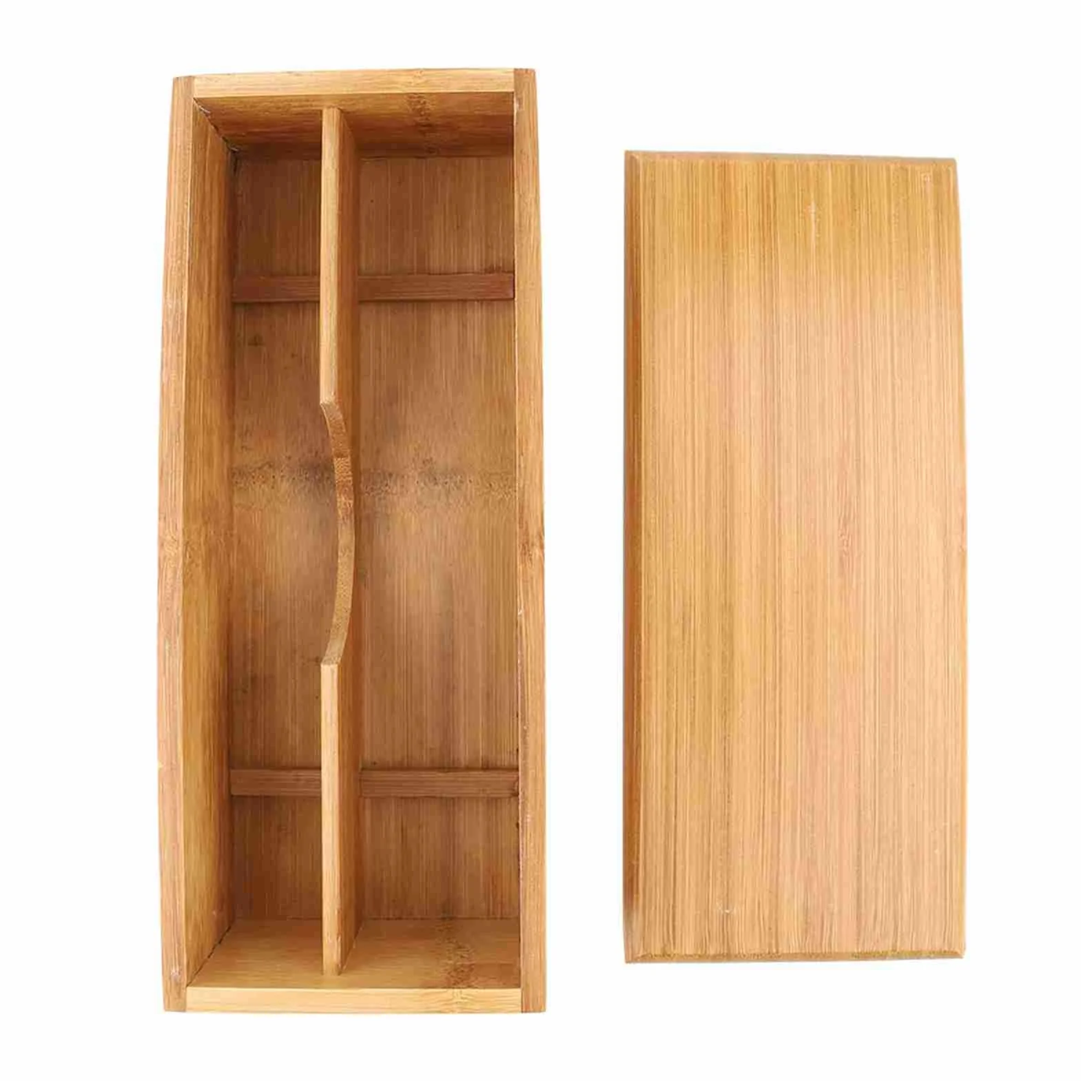 Vintage Wooden Cutlery Organizer with Lid for Kitchen Counter Drawer