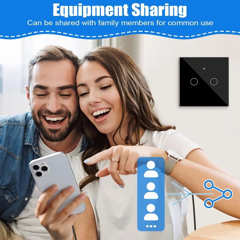 Ainiv Inteligentny włącznik światła WiFi, 2,4 GHz, obsługa Alexa Google Home, aplikacja Tuya, sterowanie głosem, szkło hartowane, dotykowa rama, przełącznik ścienny, podtynkowy, czarny