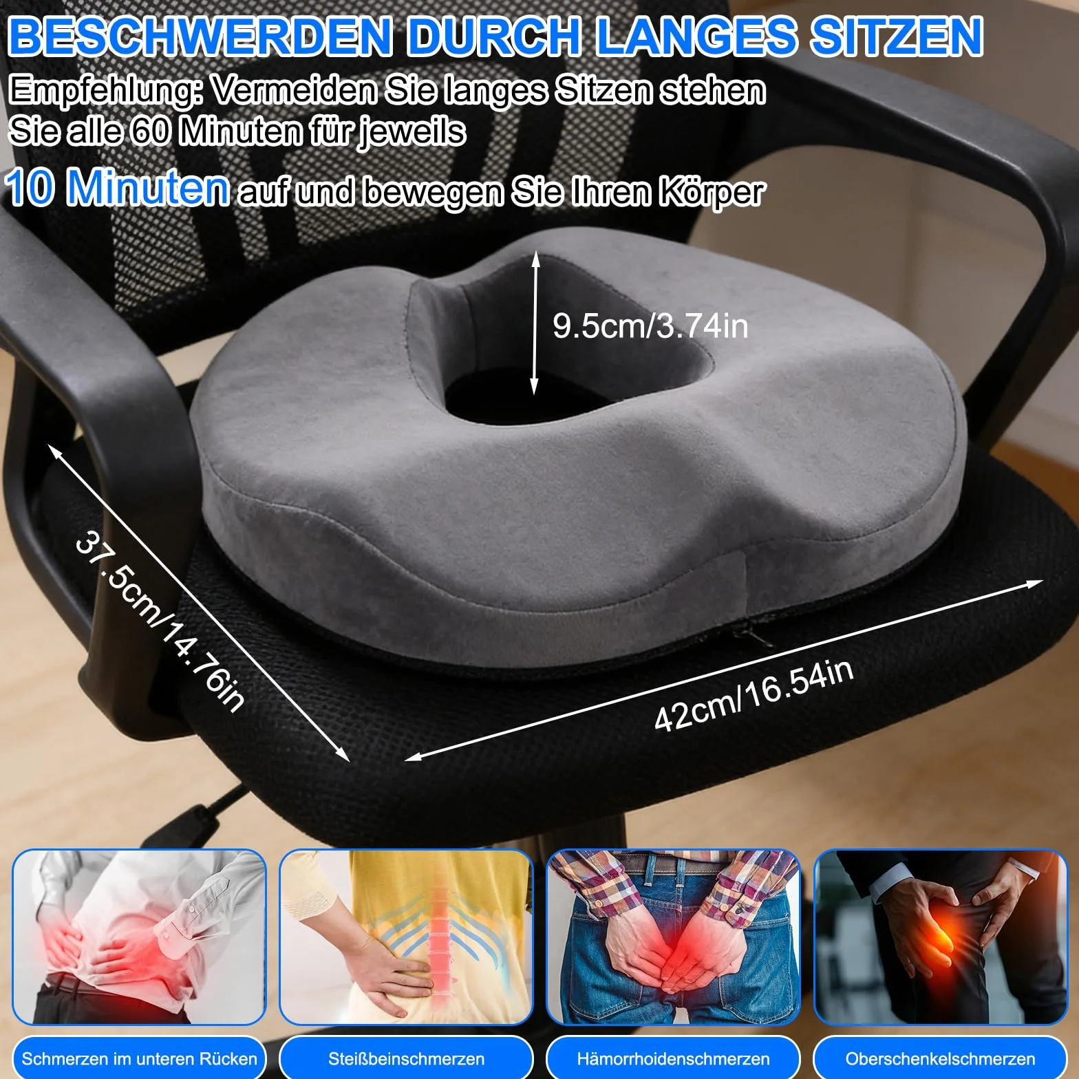 Poduszka Donut na kość ogonową Ergonomiczna z pianki Memory Foam do krzeseł biurowych samochodu wózka inwalidzkiego