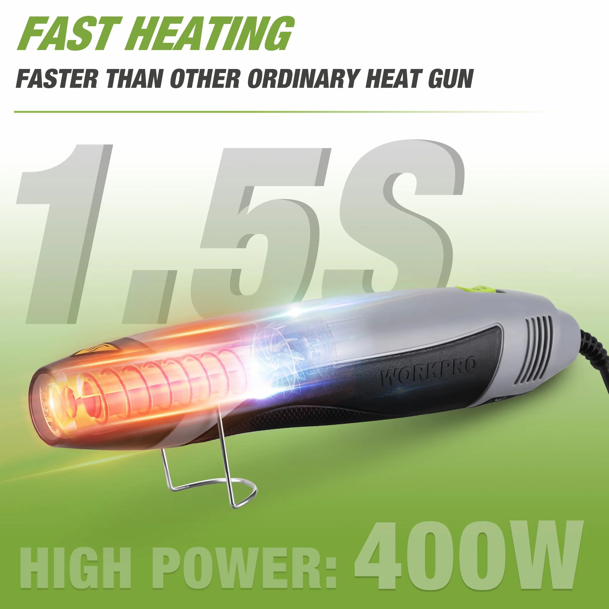 WORKPRO Mini opalarka 400 W Ręczny pistolet na ciepło z dyszą odblaskową, 2 ustawienia temperatury 300 ℃/500 ℃, idealny do wytłaczania, majsterkowania, zaciskania, pakowania i suszenia farby