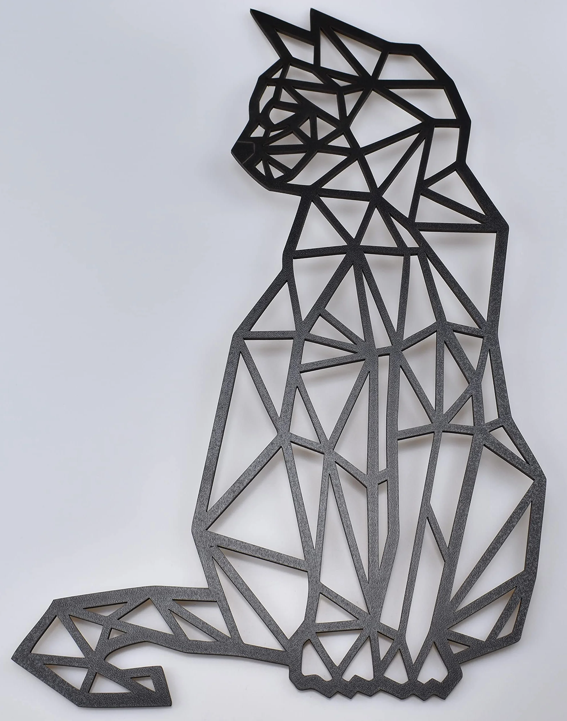 Geometryczny panel: KOT 40x26cm czarny | Dekoracja ścienna z drewna | Wycinanka KOTY | Geometryczne ozdoby wiszące | Wyprodukowano w Polsce
