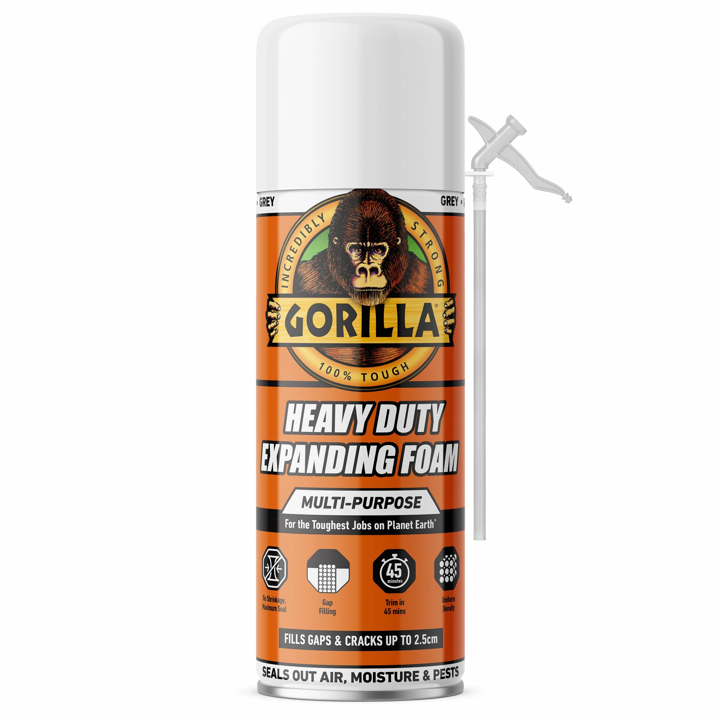 Gorilla Wytrzymała pianka rozszerzająca, 353 ml, wielofunkcyjna, trwała i uszczelnia powietrze, wilgoć i szkodniki, bez kurczenia się i maksymalne uszczelnienie, do użytku wewnątrz i na zewnątrz