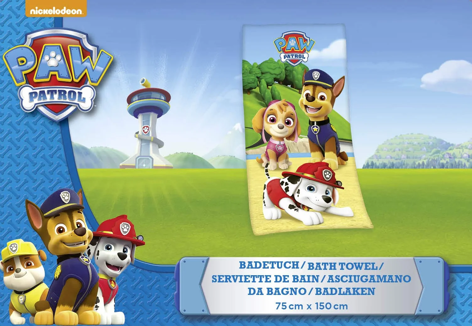 Herding Paw Patrol ręcznik kąpielowy, 150 x 75 cm, bawełna, wielokolorowy