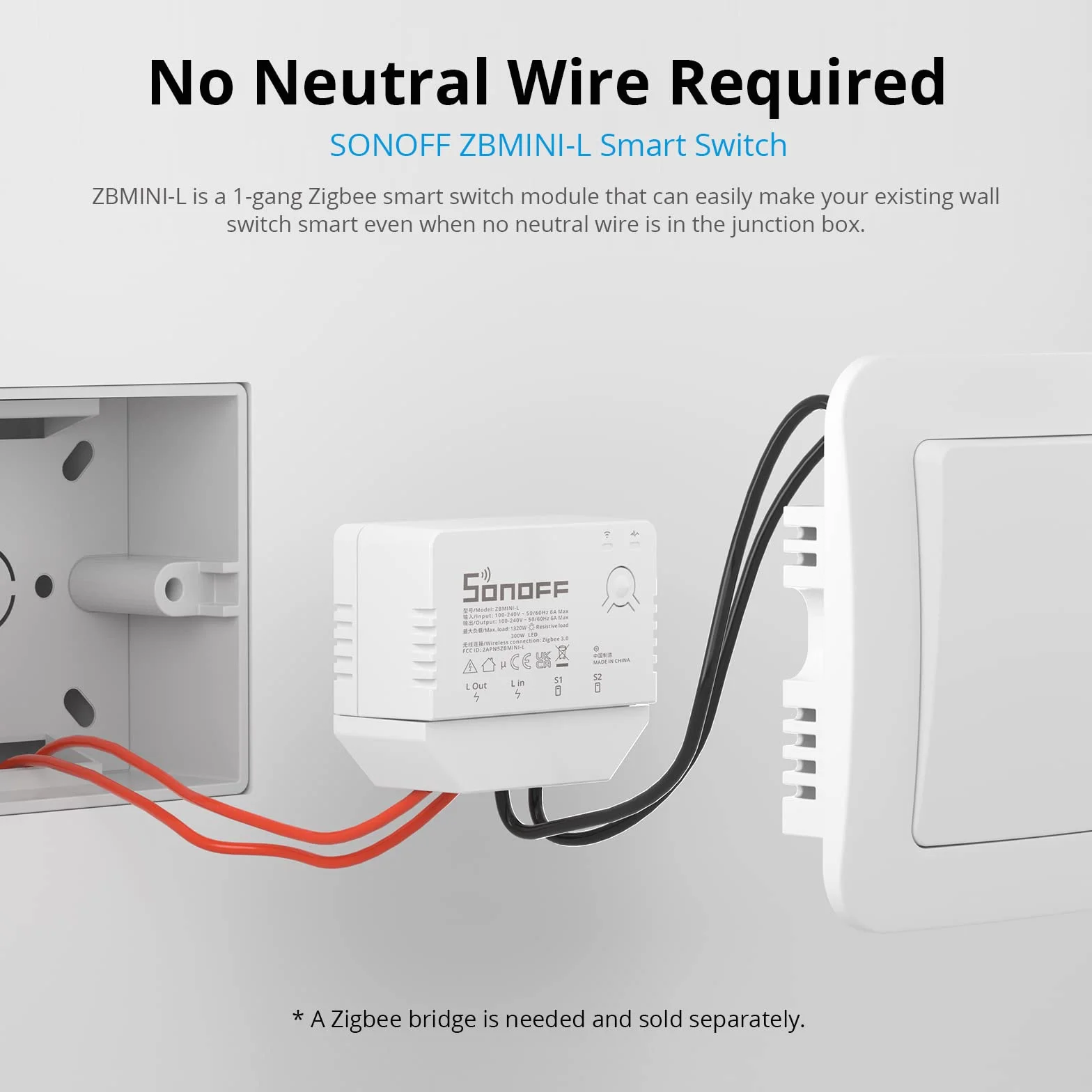 SONOFF ZBMINI-L Zigbee 3.0 przełącznik Smart Zigbee 3.0, nie wymaga przewodu neutralnego, Smart Home Light Switch kompatybilny z Alexa, Google Home, SONOFF ZBBridge/ZBdongle-P/SmartThings Hub