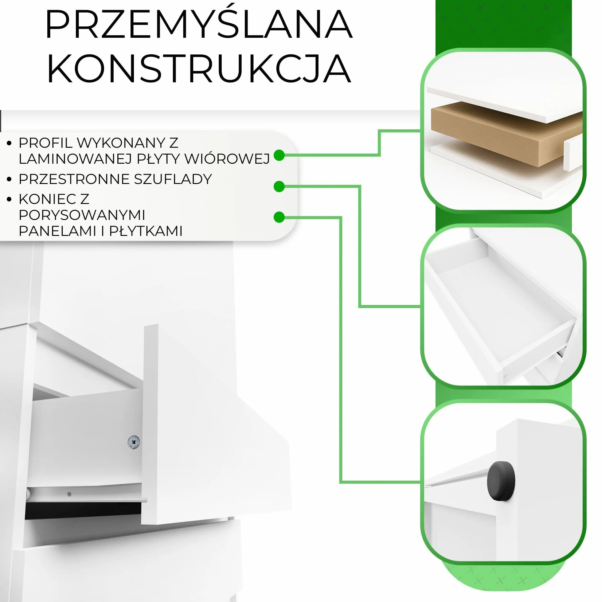 CDF Nowoczesna Szafa do Garderoby 90cm Dwudrzwiowa z 2 Szufladami System TIP-ON Bezuchwytowa Szafka do Sypialni Biura i Przedpokoju Pakowna Konstrukcja Meble - Biel Mat