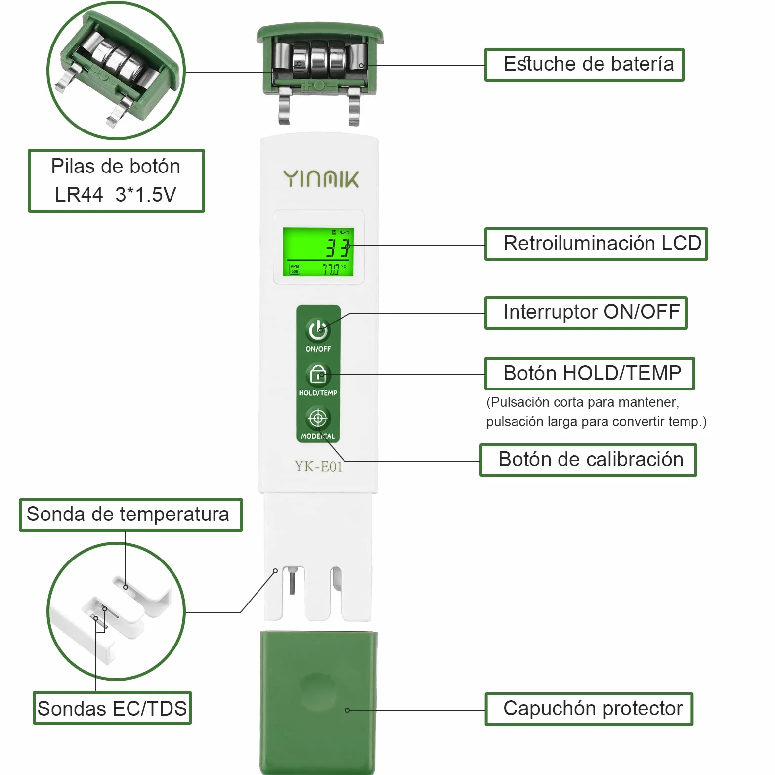 YINMIK Profesjonalny miernik pH i TDS 4 w 1 cyfrowy tester jakości wody z ATC
