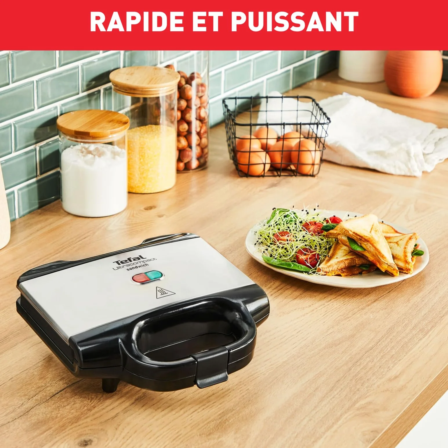 TEFAL SM1552 Ultracompact Opiekacz do Kanapek, wskaźniki świetlne, nieprzywierająca powłoka, kompaktowy design, przechowywanie w pionie, Srebrny/Czarny