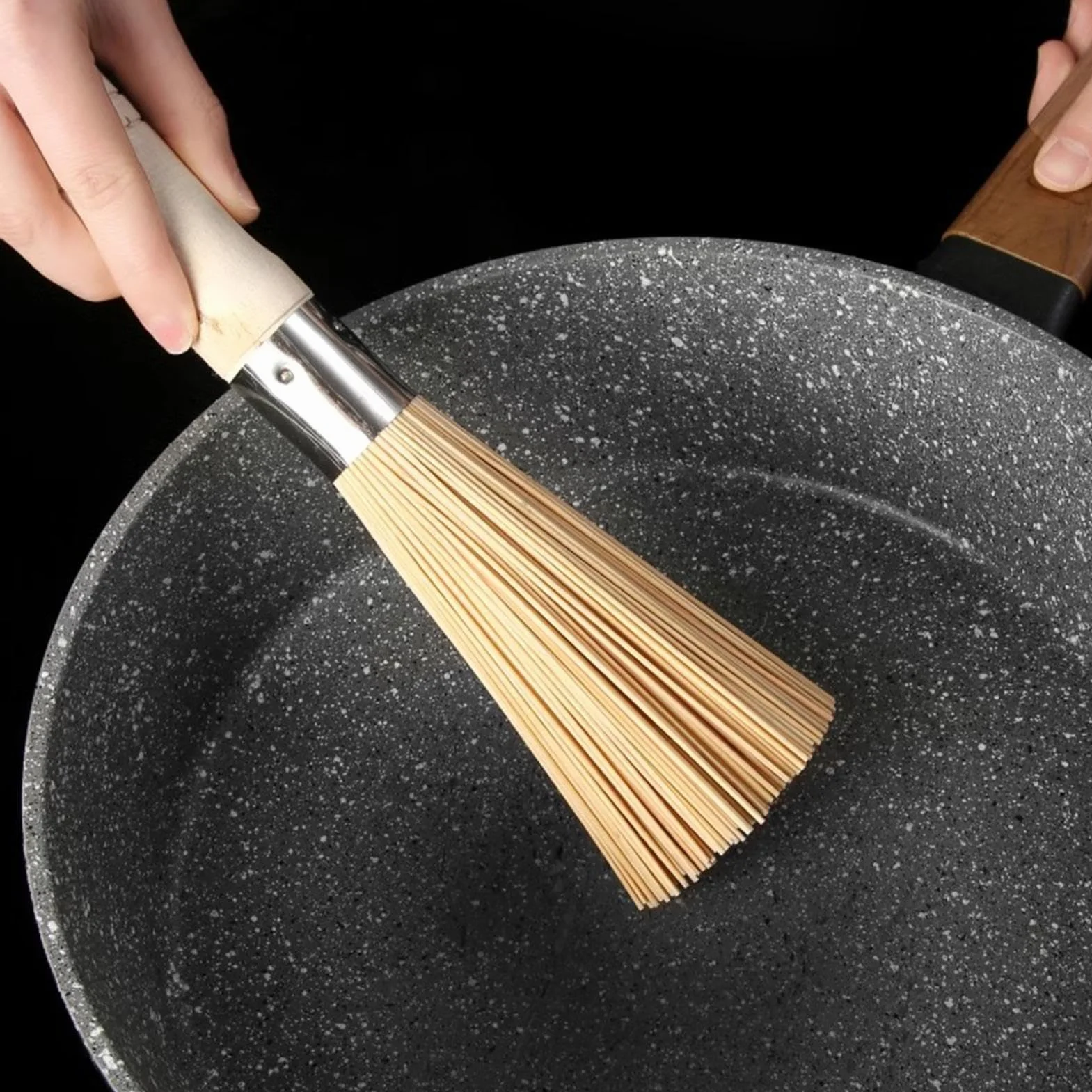 Szczotka do garnków, szczotka do wok ze stali węglowej, szczotka do wok – wielofunkcyjne urządzenia kuchenne, narzędzia do mycia z pętlą do zawieszenia, patelnia do pieczenia