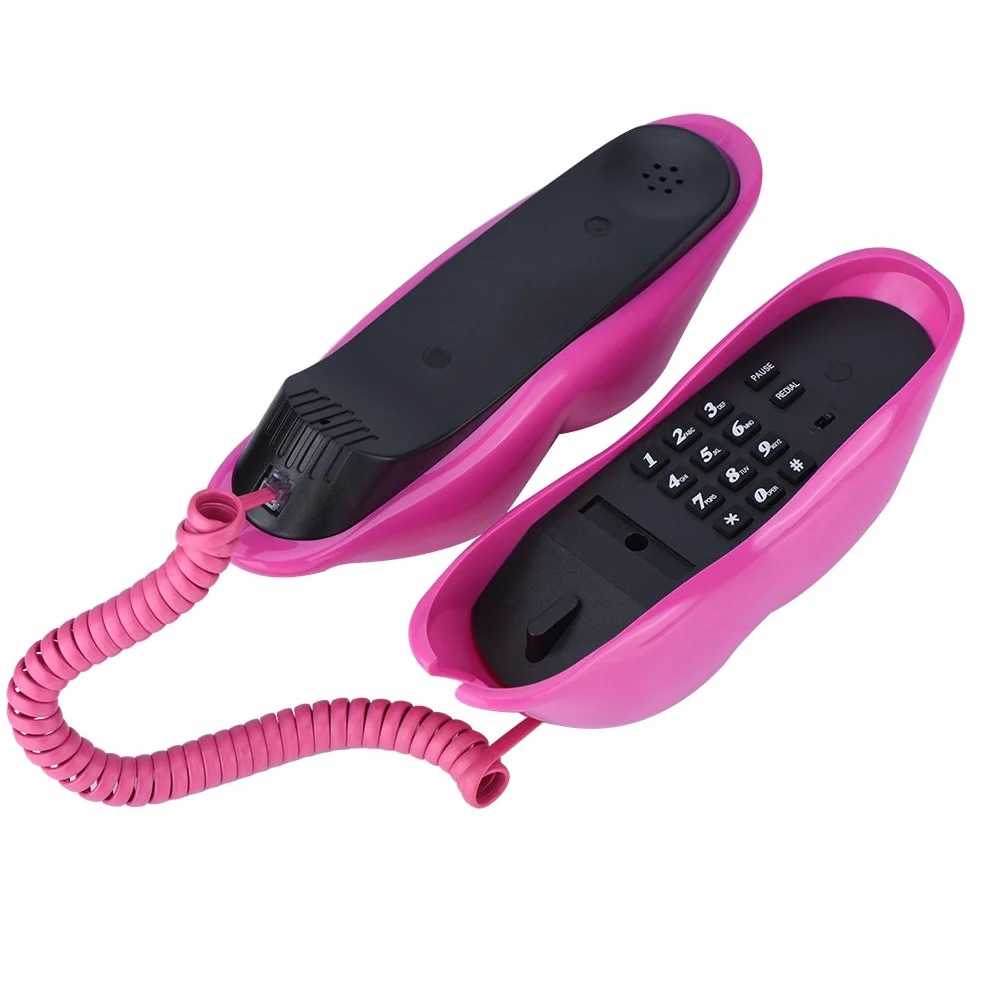 Przewodowy telefon stacjonarny Seksowny telefon w kształcie ust - różowy