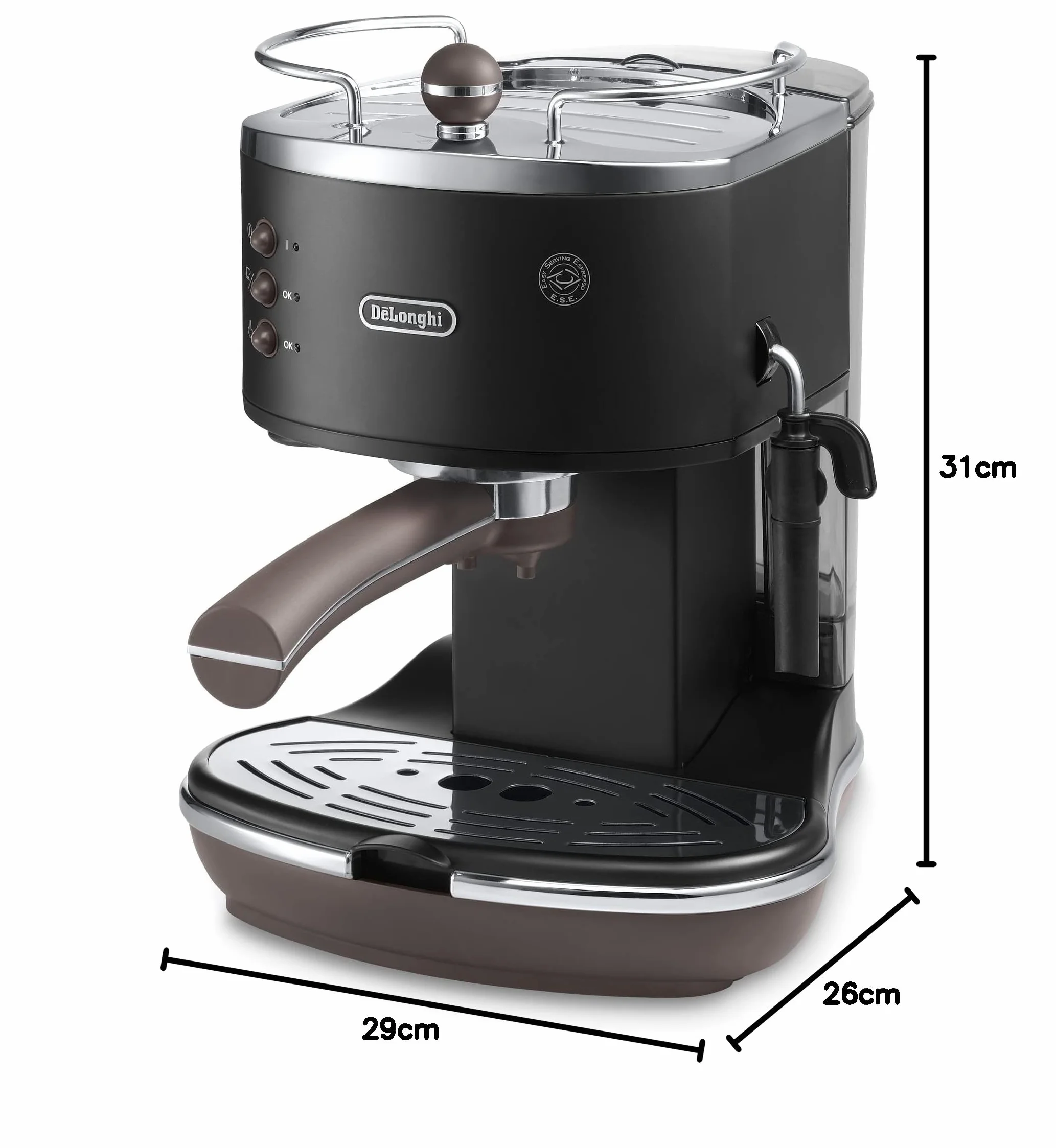 DeLonghi ECOV311.BK Ekspres do kawy Espresso Vintage Icona, Wolnostojący, Półautomatyczny, 1050 W, 1.4 l, 15 barów, czarny