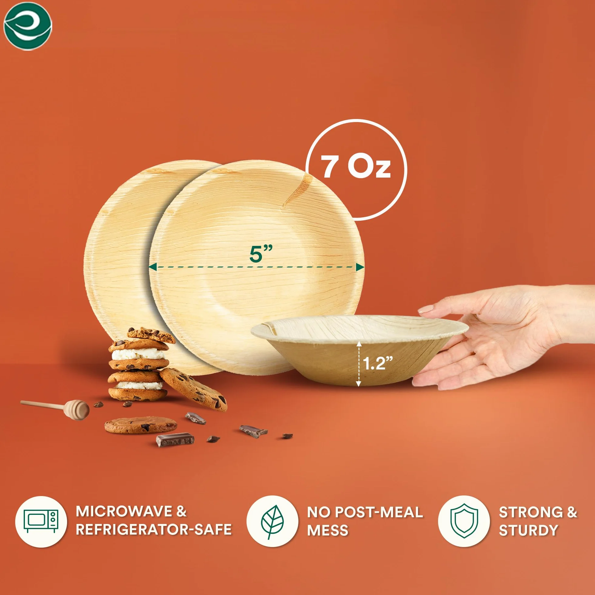 ECO SOUL 25 jednorazowych misek z liści palmowych, 230 ml, okrągła kompostowalna miska bambusowa, solidna, ekologiczna, biodegradowalna, wytrzymała, bambusowa miska do sałatek do gorących i zimnych