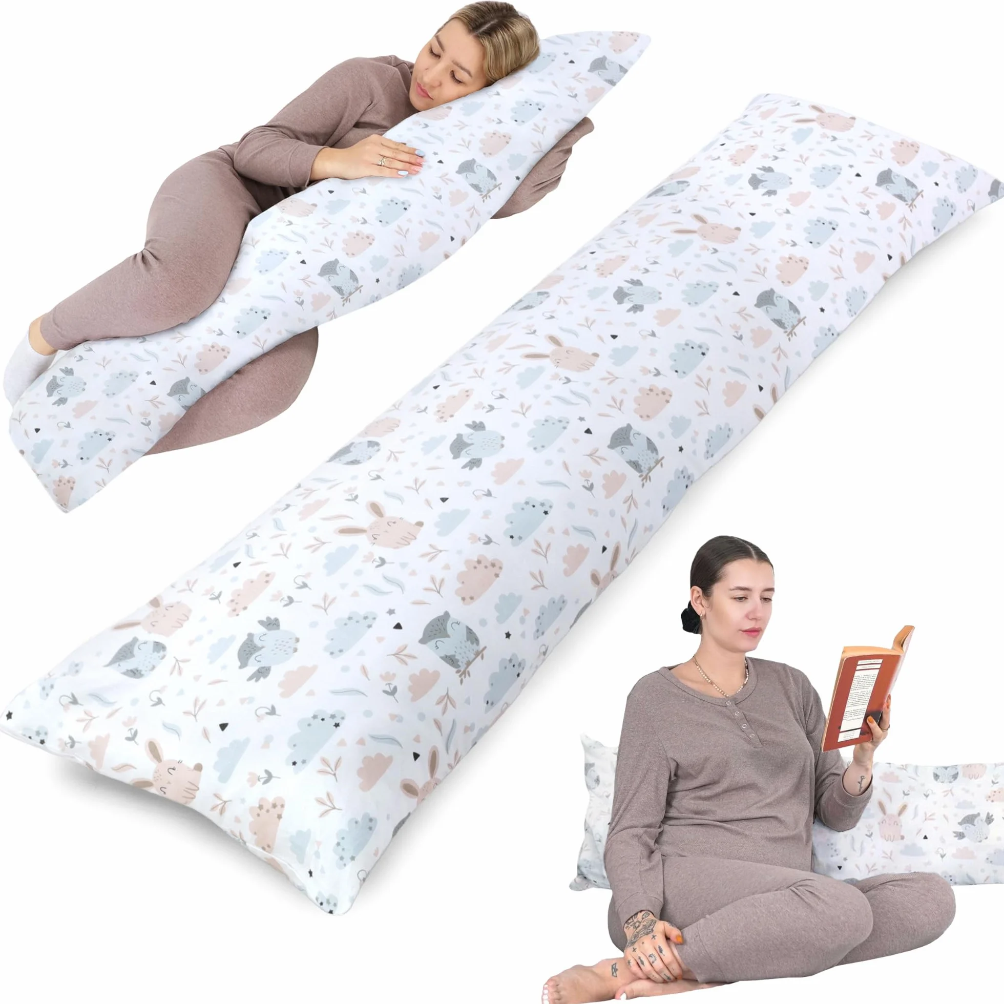 Poduszka do spania na boku z bawełnianym pokrowcem 40 x 145 cm - komfortowa poduszka do spania na boku poduszka na ciało do spania na boku sowy