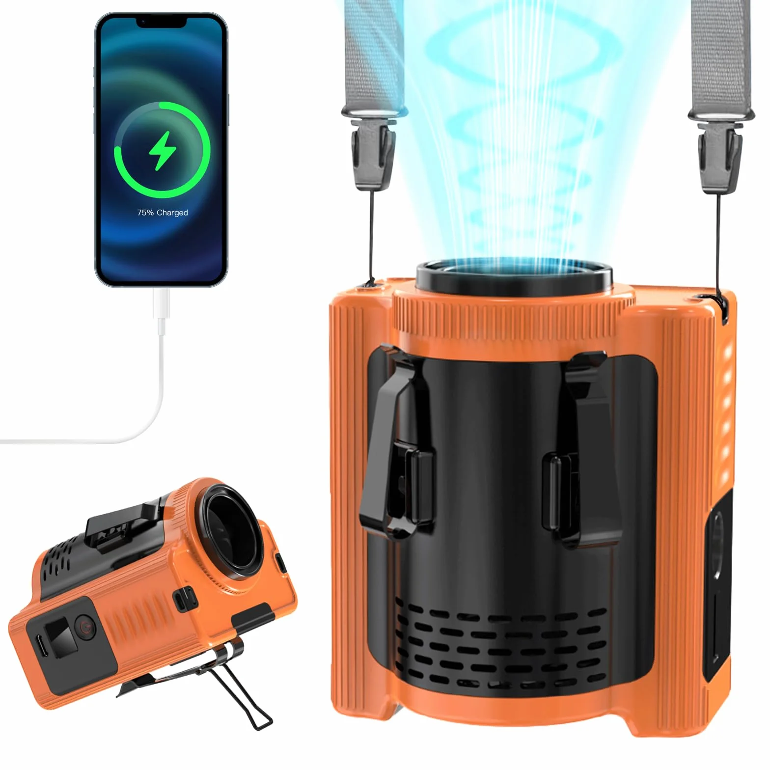 MERTTURM Przenośny wentylator pasowy 10000 mAh z możliwością ładowania (22 godziny chłodzenia), wydajny, bezobsługowy wentylator do szyi/ciała/paska/biurka z światłem