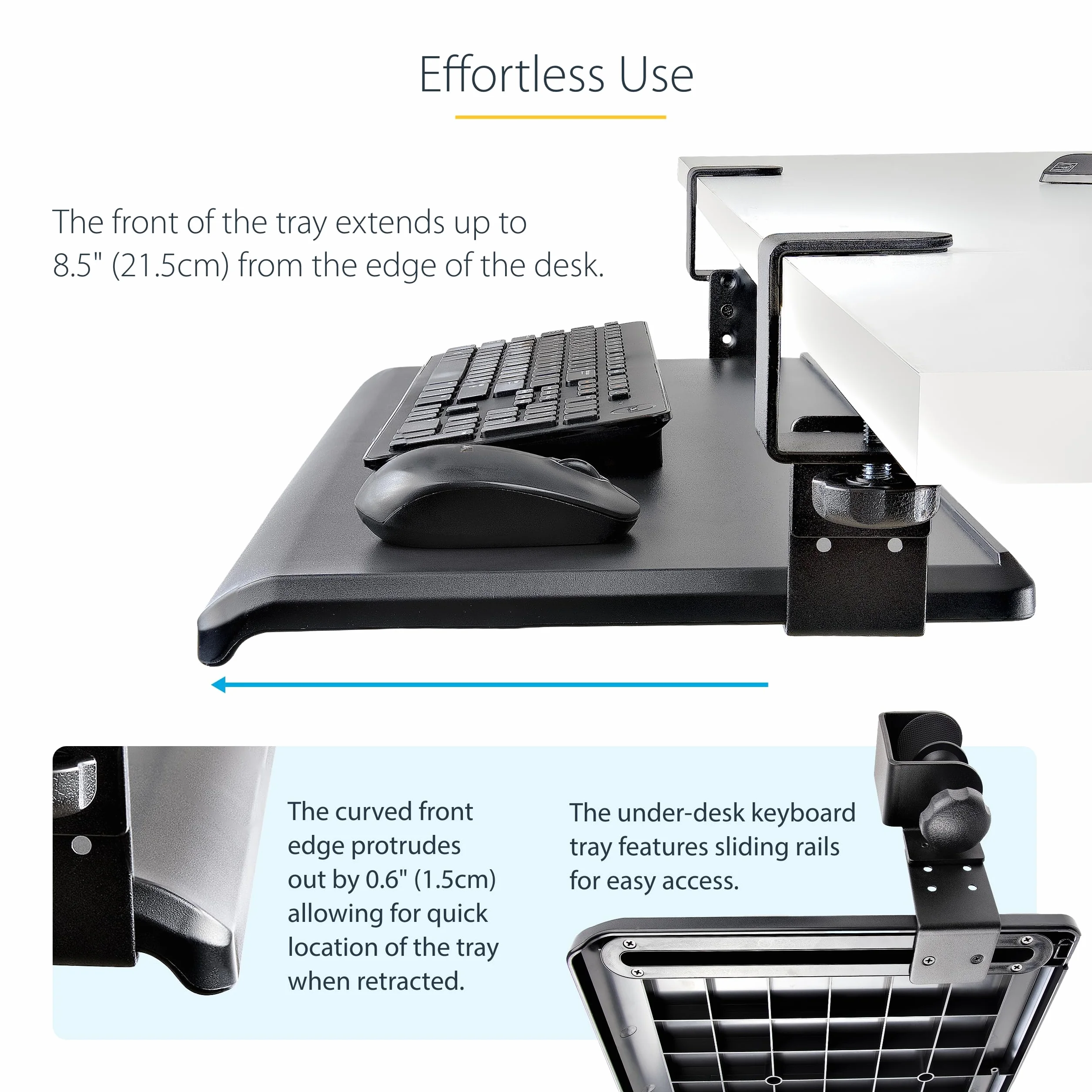 StarTech.com Wysuwana półka pod klawiaturę, uchwyt na klawiaturę z regulacją wysokości, do 12 kg, stolik komputerowy/biurko, wysuwana półka na klawiaturę (KEYBOARD-TRAY-CLAMP1)