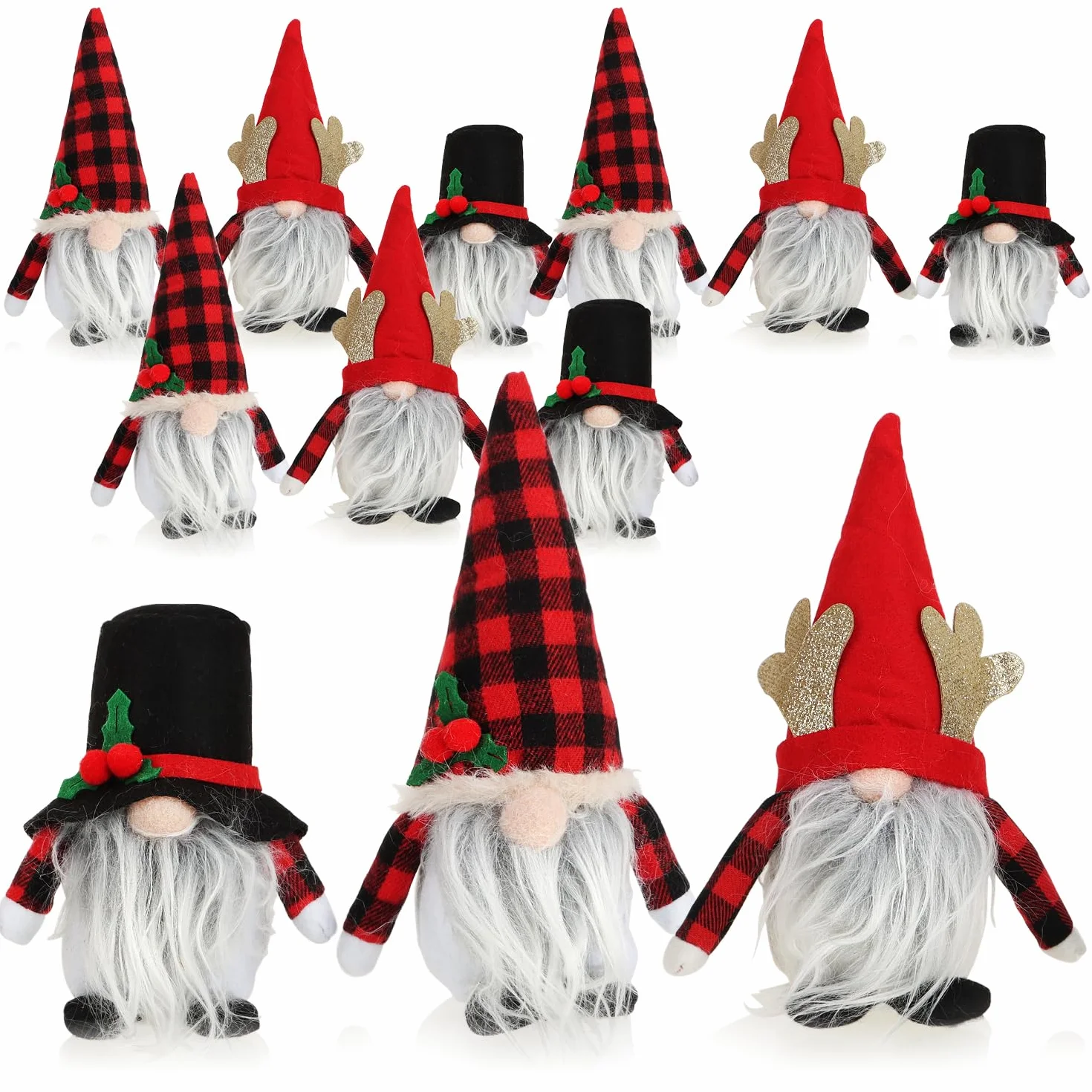 COM-FOUR® 12x Premium Christmas Gnomes Dekoracja świąteczna Zimowa figurka krasnala Czerwony/Czarny/Biały