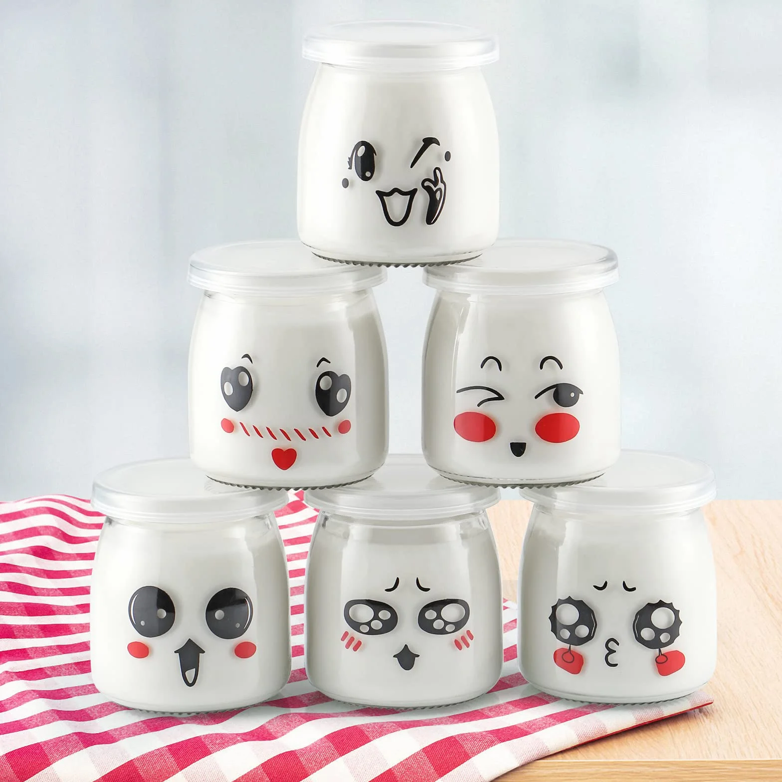 Skelang Szklany słoik na jogurt 200 ml 12 sztuk z plastikową pokrywką
