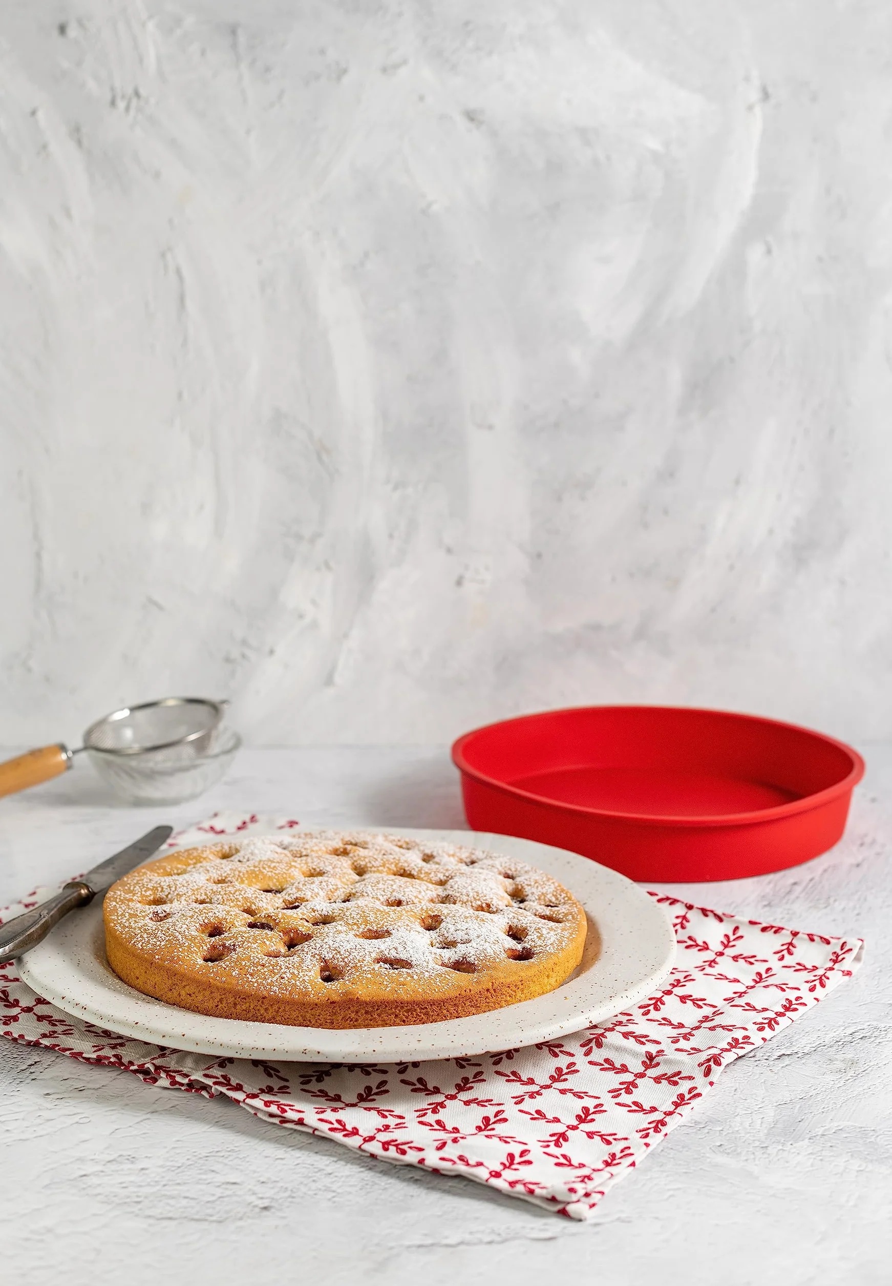 Dr. Oetker Okrągła Elastyczna Forma do Ciasta Owocowego, Silikon, Czerwona, Ø 26 cm
