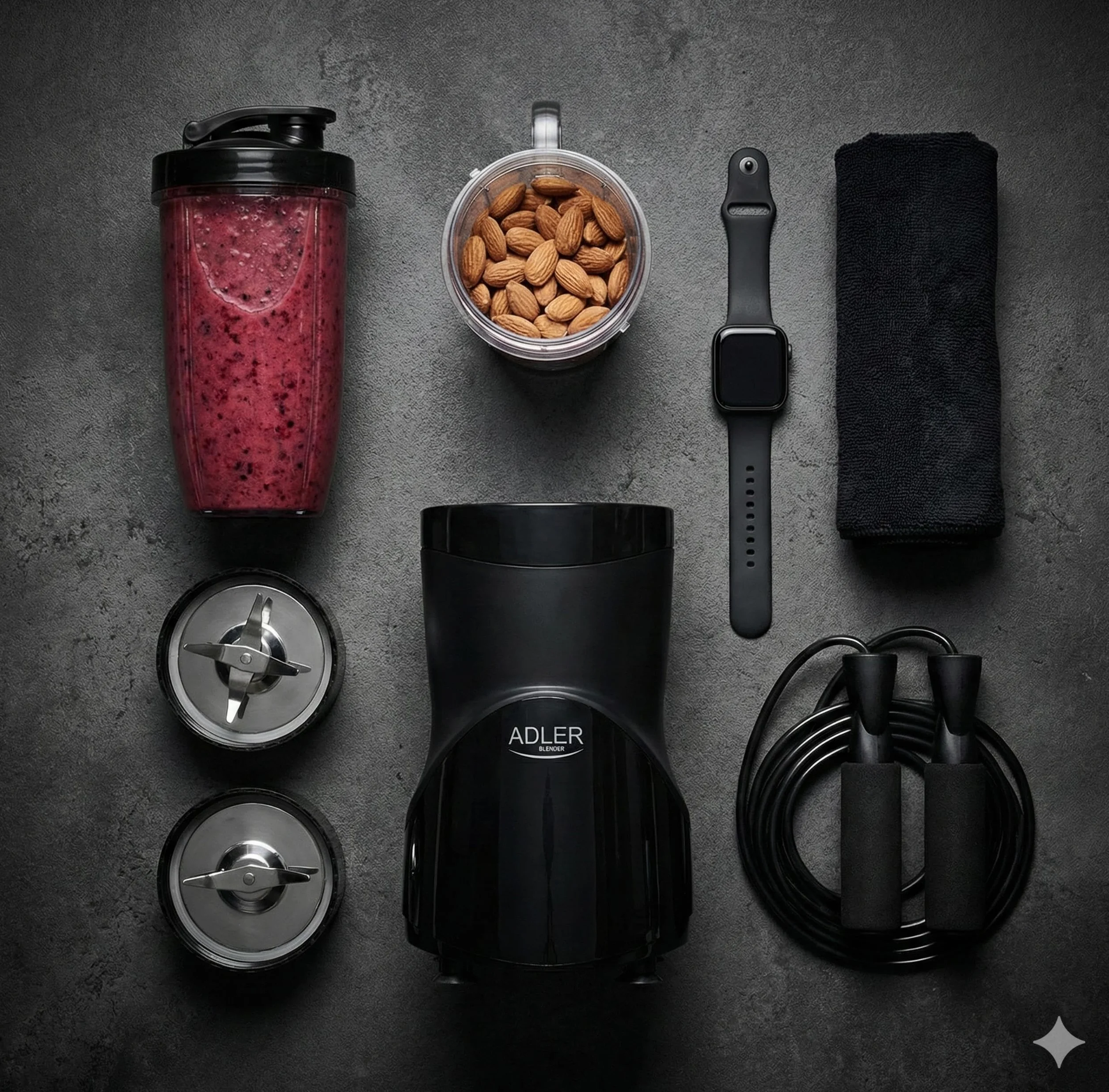 ADLER EUROPE Blender kielichowy, blender do smoothie i do koktajli, mikser personalny, kruszy lód, 1200W, wolne od BPA, 3 bidony i kubek, ostrza ze stali nierdzewnej z 4 nożami i z 2 nożami